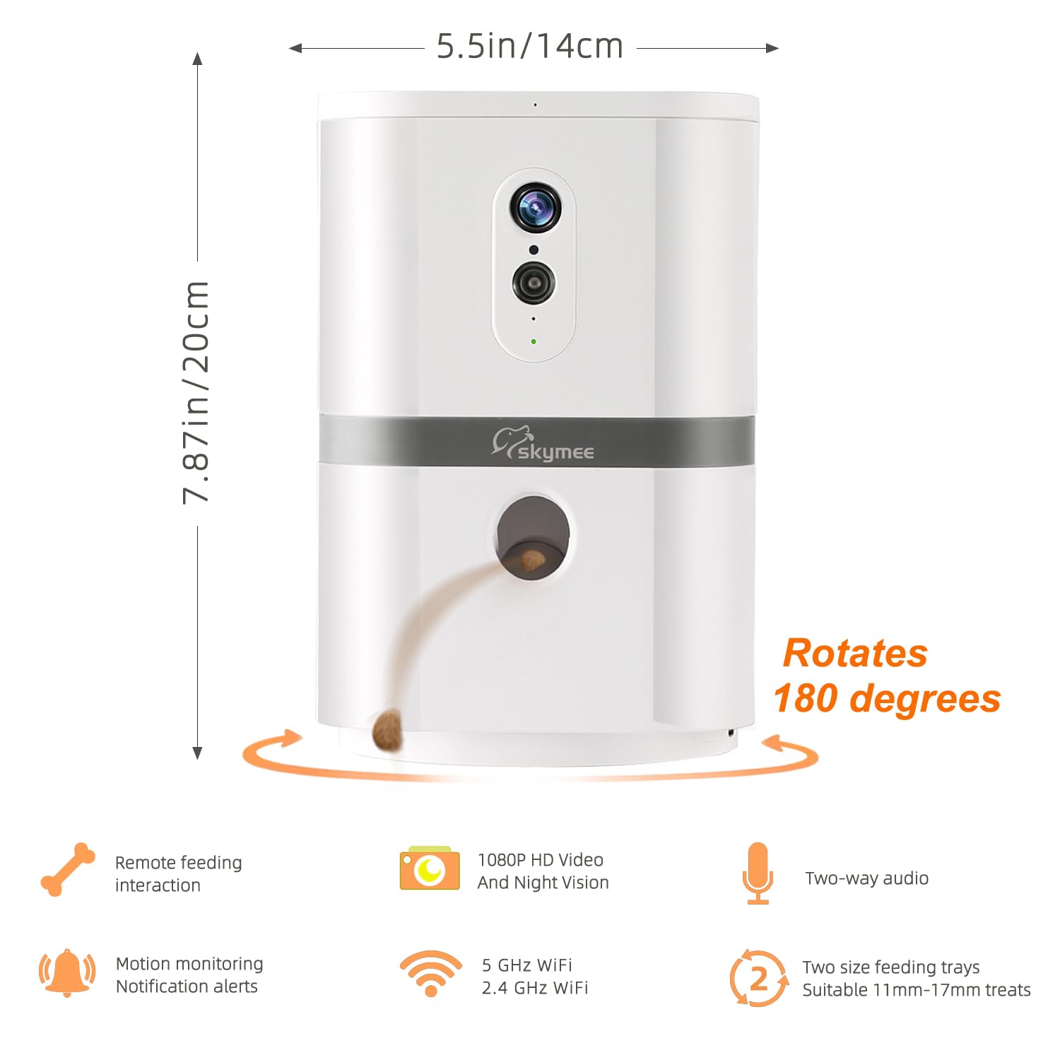 SKYMEE Petalk AI II Dog Camera with Auto Treat Dispenser, No Subscription Fee, 1080p HD, 180 Full-Room View 2-Way Audio, Night V