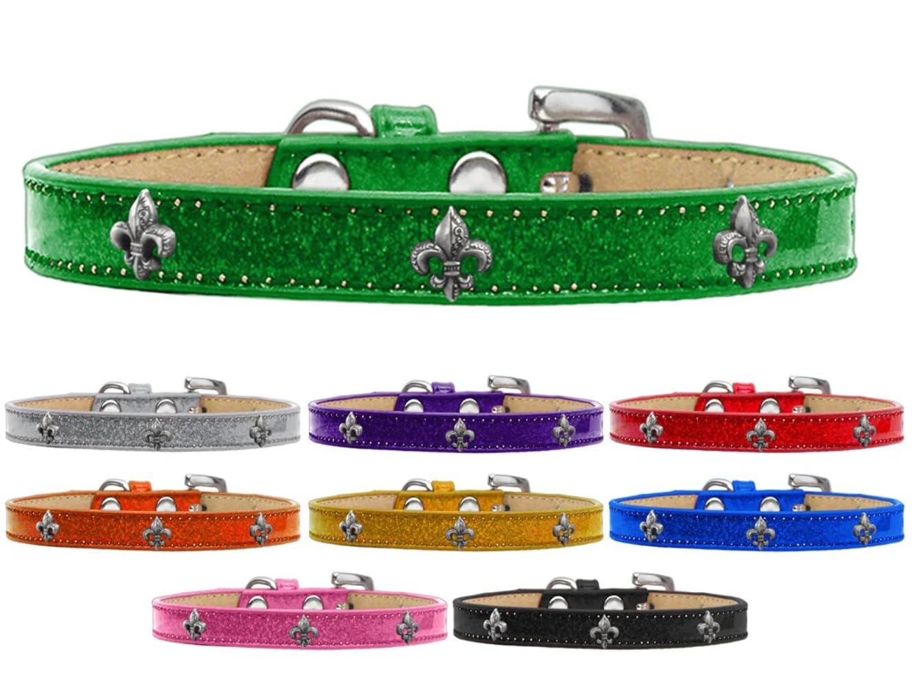 Dog, Puppy & Pet Widget Ice Cream Collar, Silver Fleur De Lis Gold 20