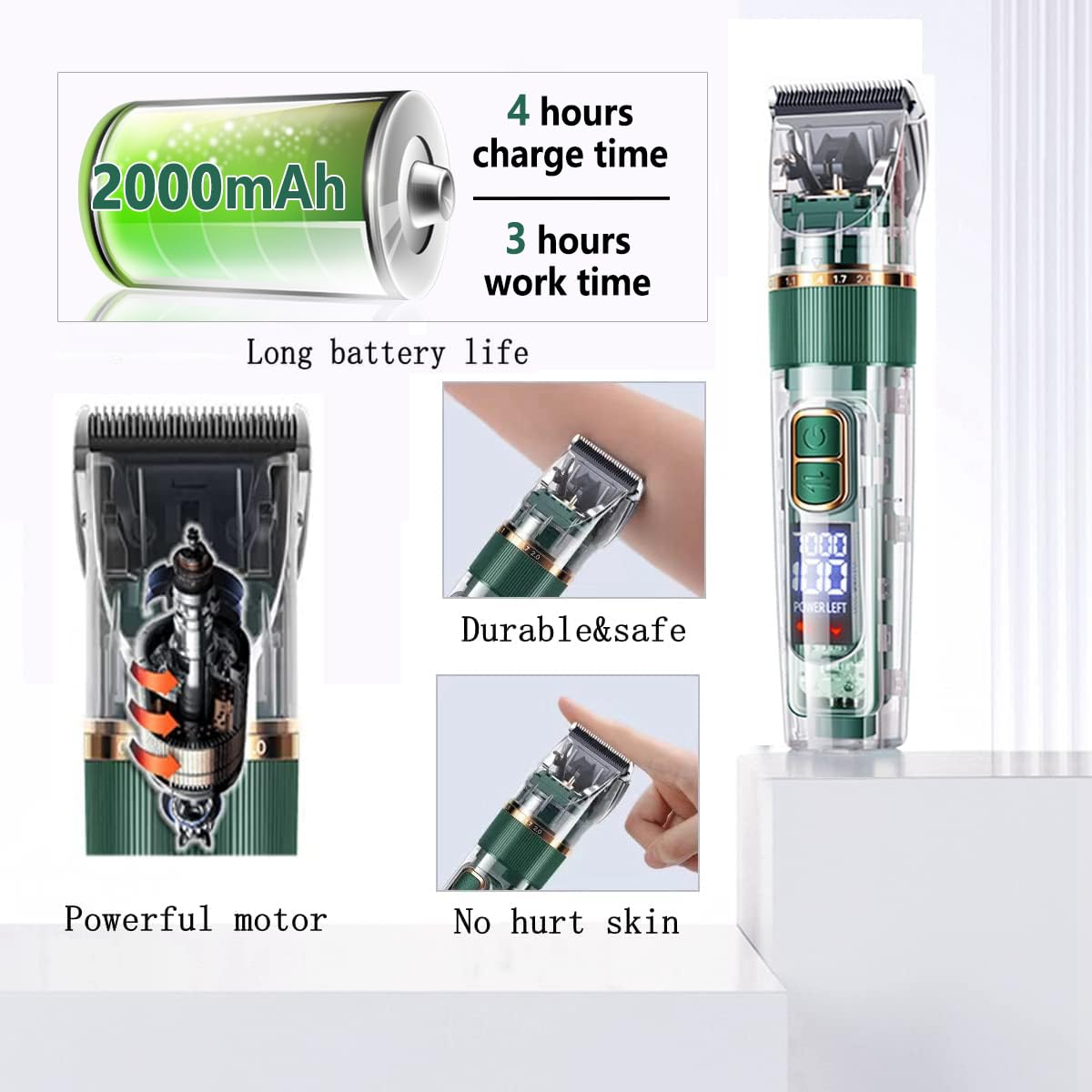 Dog Hair Clippers,Dog Grooming Clippers Kit with Led Display,Pet Clippers Grooming for Dogs Thick Coats,Low Noise Heavy Duty Pet