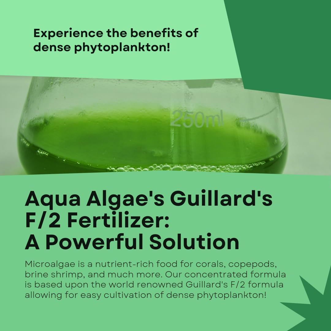 Aqua Algae 16oz Concentrated Guillards F/2 Formula for Marine Phytoplankton Cultivation, Aquaculture, Reef Tanks, 16 ounces
