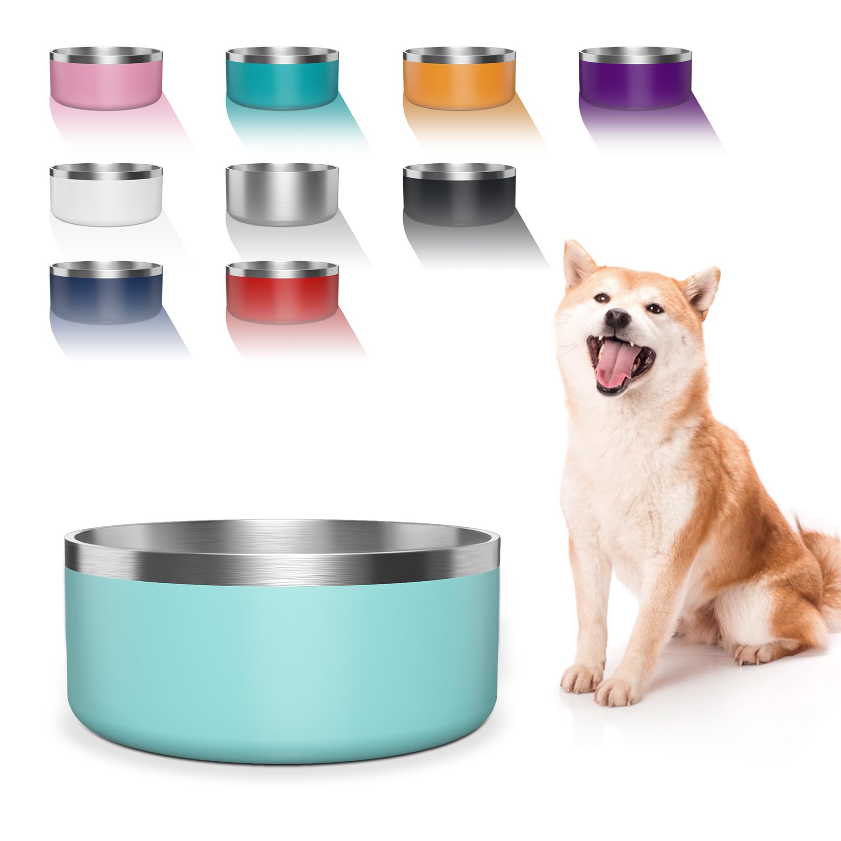 WENBOKMIN Dog Bowl, Stainless Steel Dog Food and Water Bowl with Non Slip Quiet Bottom, Easy to Clean, Dishwasher Safe, 64oz, Mi