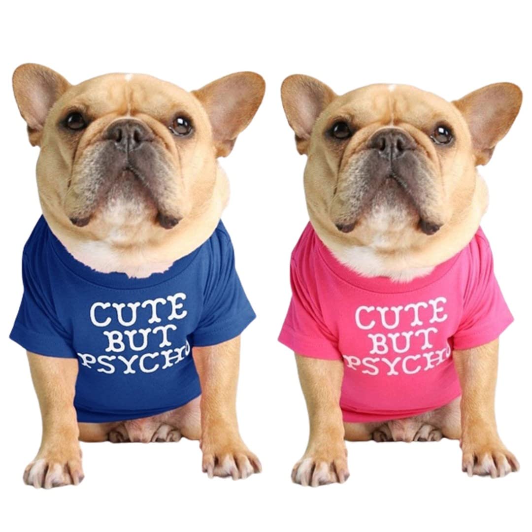 Kutkut Set Of 2 Pet Dog Breathable Stretchy Round Neck TShirt | Small Dogs Summer Soft Cotton Tshirt | French Bulldog Pug Shirt