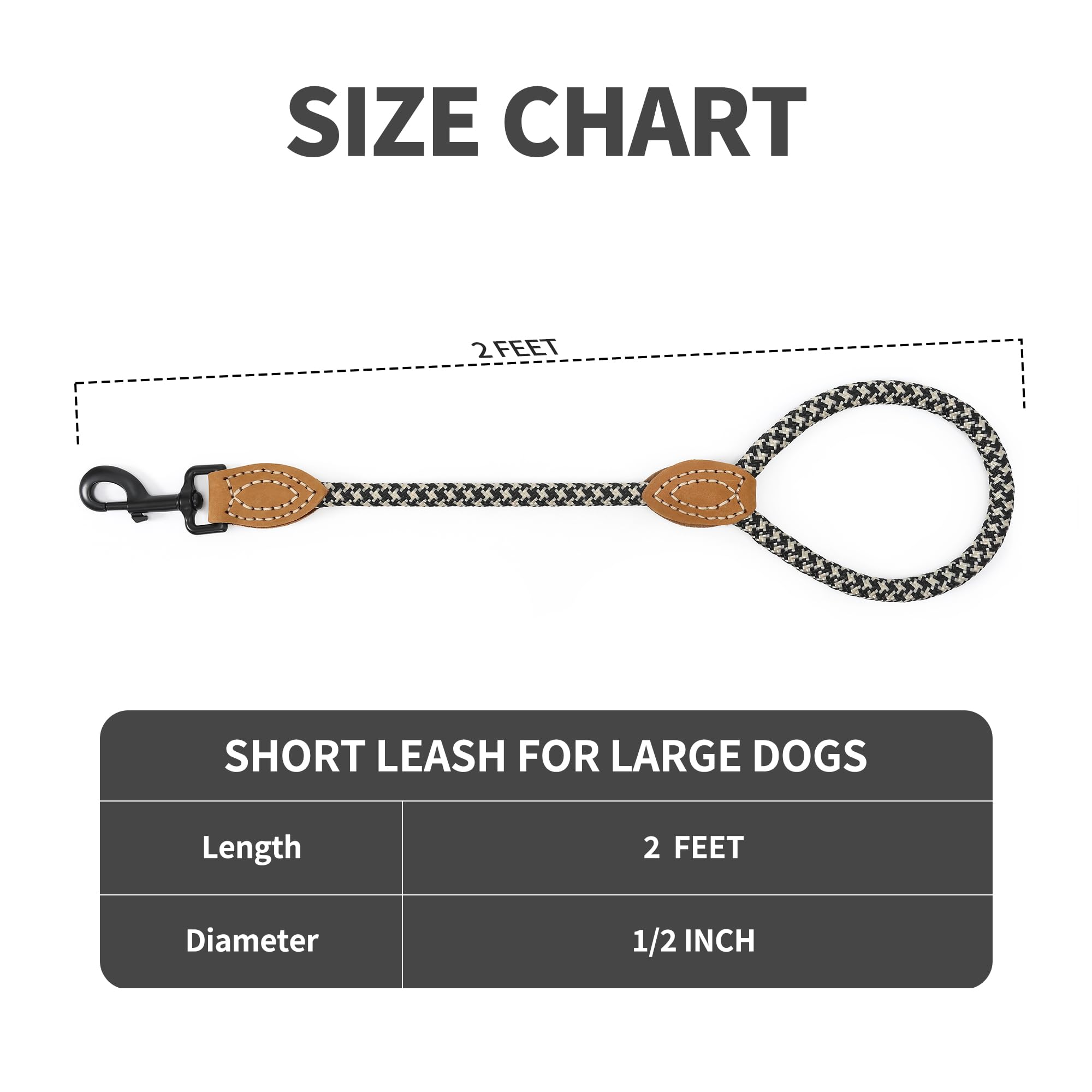 Mile High Life Short Dog Leash For Large Dogs - Mountain Climbing Dog Rope Leash With Heavy Duty Metal Clasp | Genuine Leather T