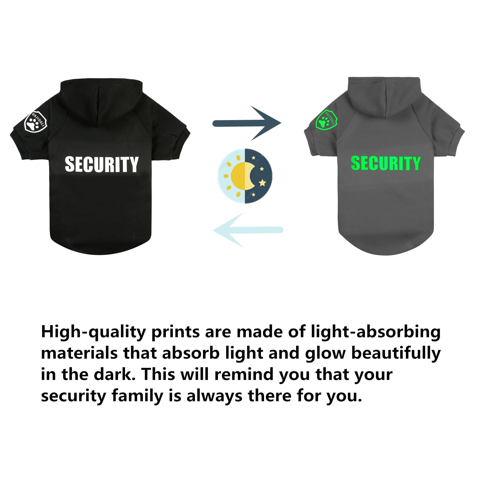 Dog Security Hoodie With Glow-In-The-Dark Prints Dajidali Dog Clothes Apparel Winter Sweatshirt Warm Sweater Jacket Coat Hoodie