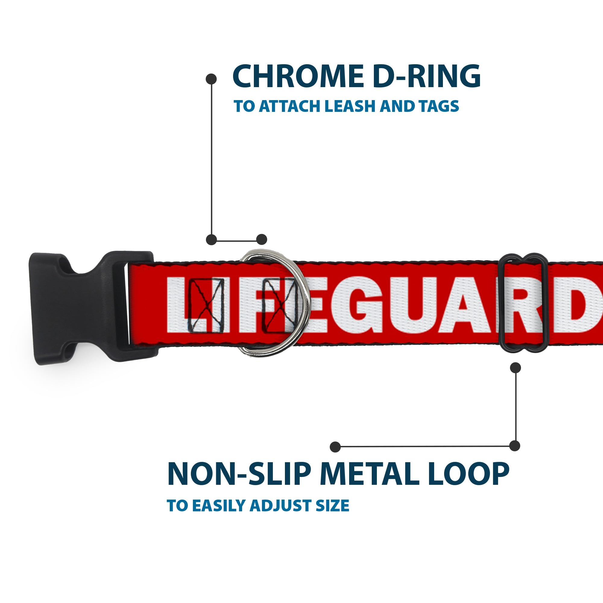Buckle-Down Plastic Clip Collar - Lifeguard/Logo Red/White - 1.5' Wide - Fits 18-32' Neck - Large