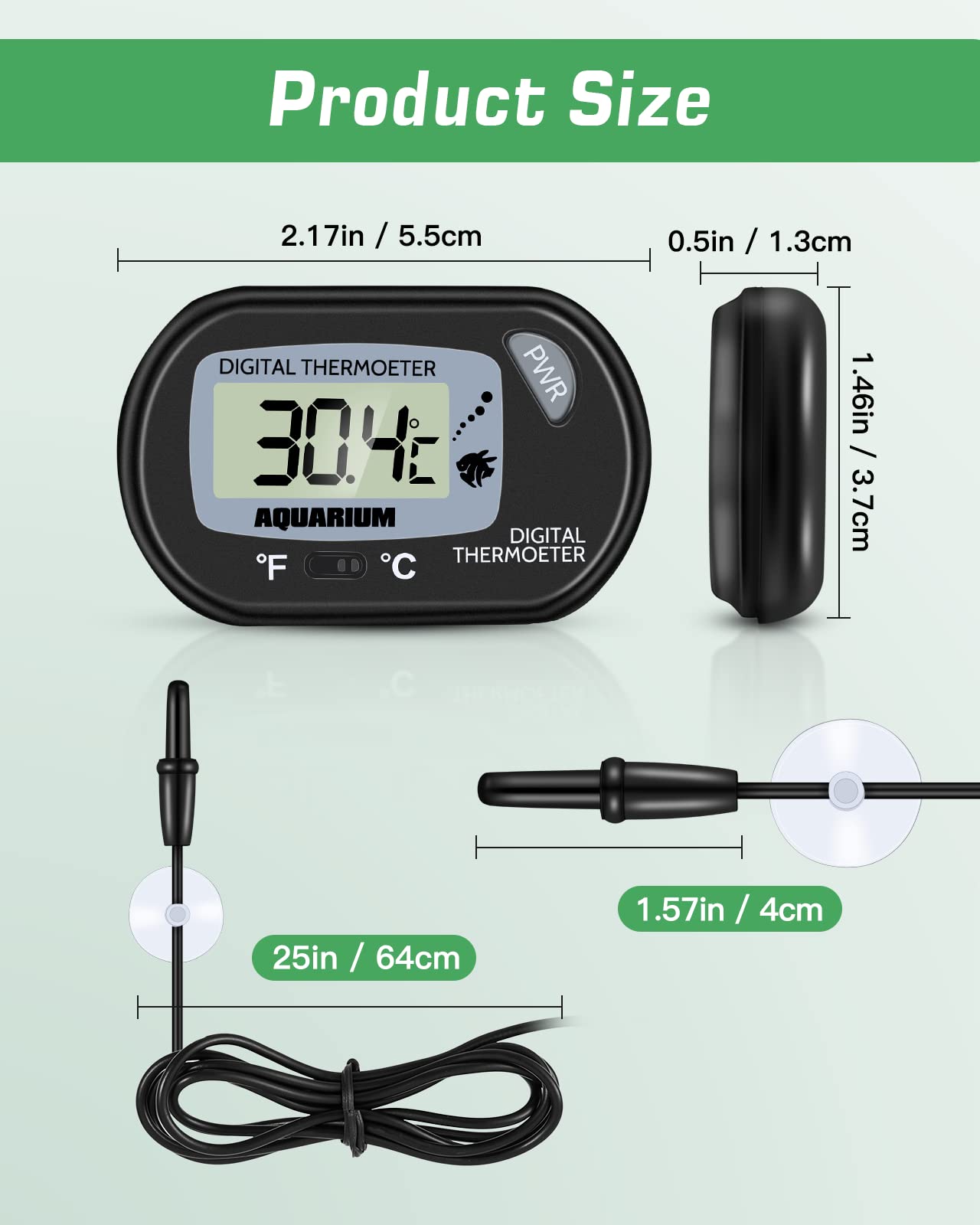Zacro Digital Aquarium Thermometer, Fish Tank Thermometer, Water Thermometer With Large Lcd Display, Reptile Thermometer For Fis
