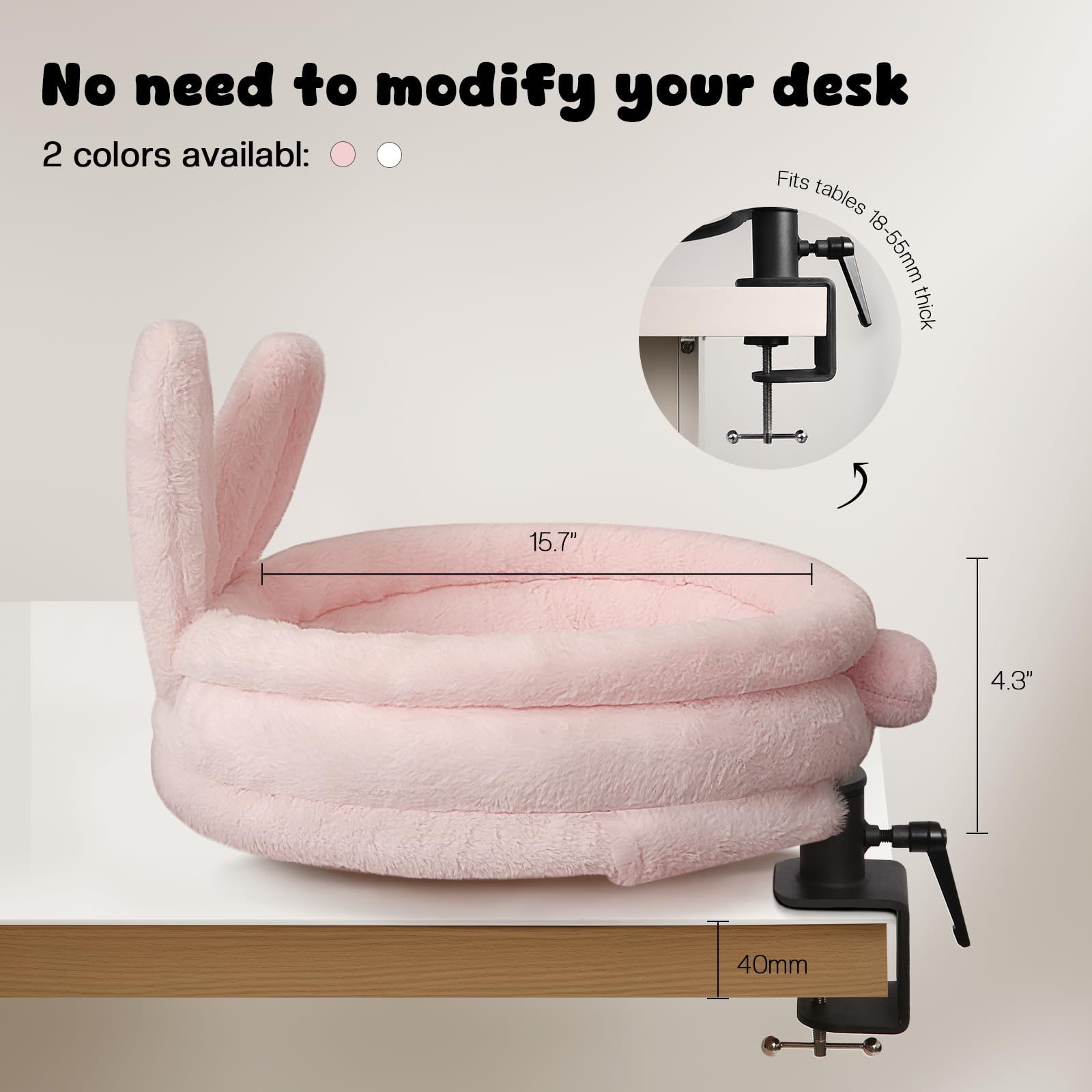 Greenpetopia 360 Rotation Cat Bed For Desk, Cats Desk Bed With Soft Rabbit Ear Cushion, Desk Nest Cat Beds With Metal Frames, Ca