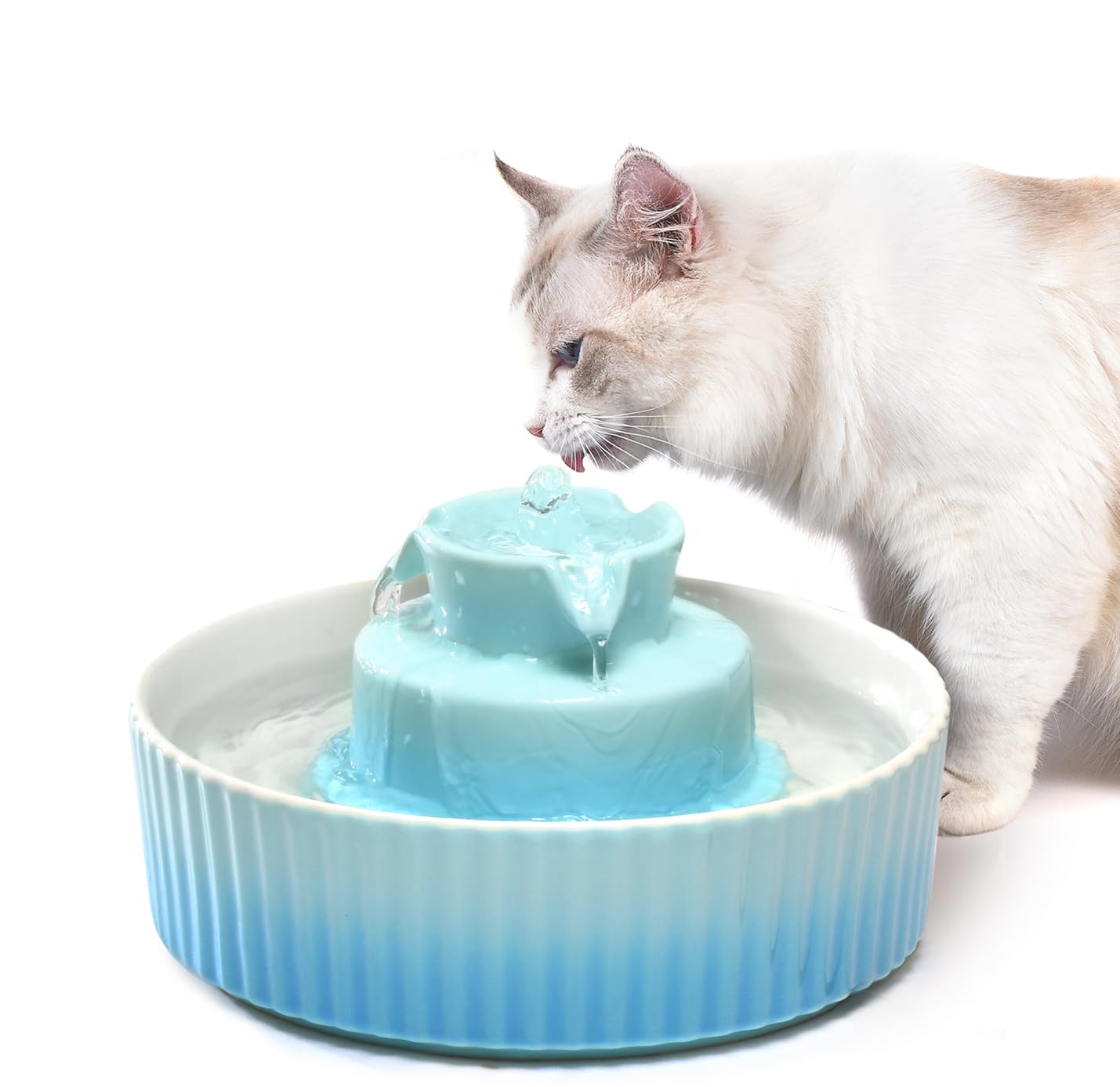 NautyPaws Ceramic Cat Water Fountain, Ceramic Pet Fountain, 2.1 L Drinking Fountains Bowl for Cats and Dogs with Replacement Fil