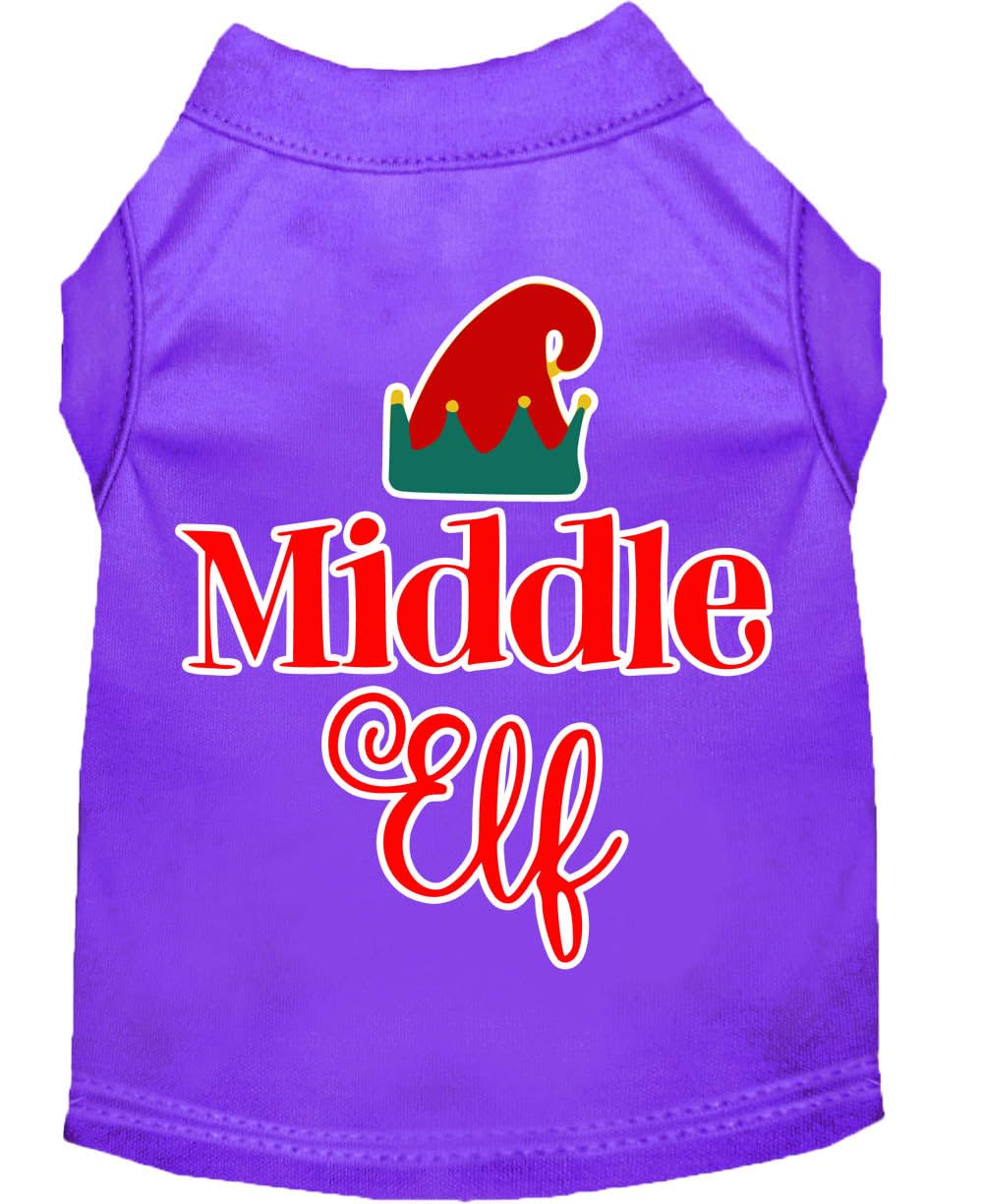 Christmas Pet Dog & Cat Shirt Screen Printed, "Middle Elf" Purple SM (3-6 lbs.)