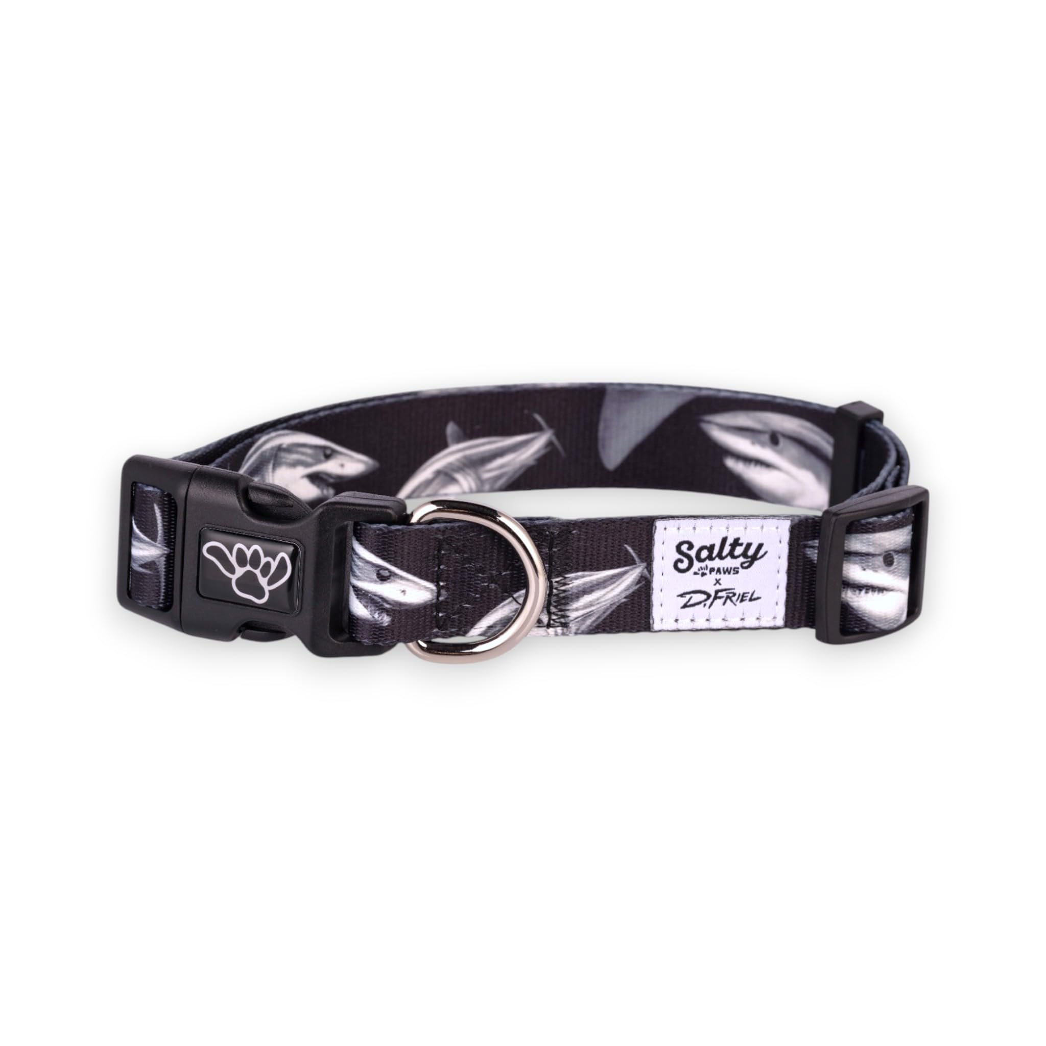 Shaka'S Salty Paws Shark Print Dog Collar For Fishing, Boating,Tropical Beach(Large Size Collar Adj. 18-26 For Dogs 50-90 Lb