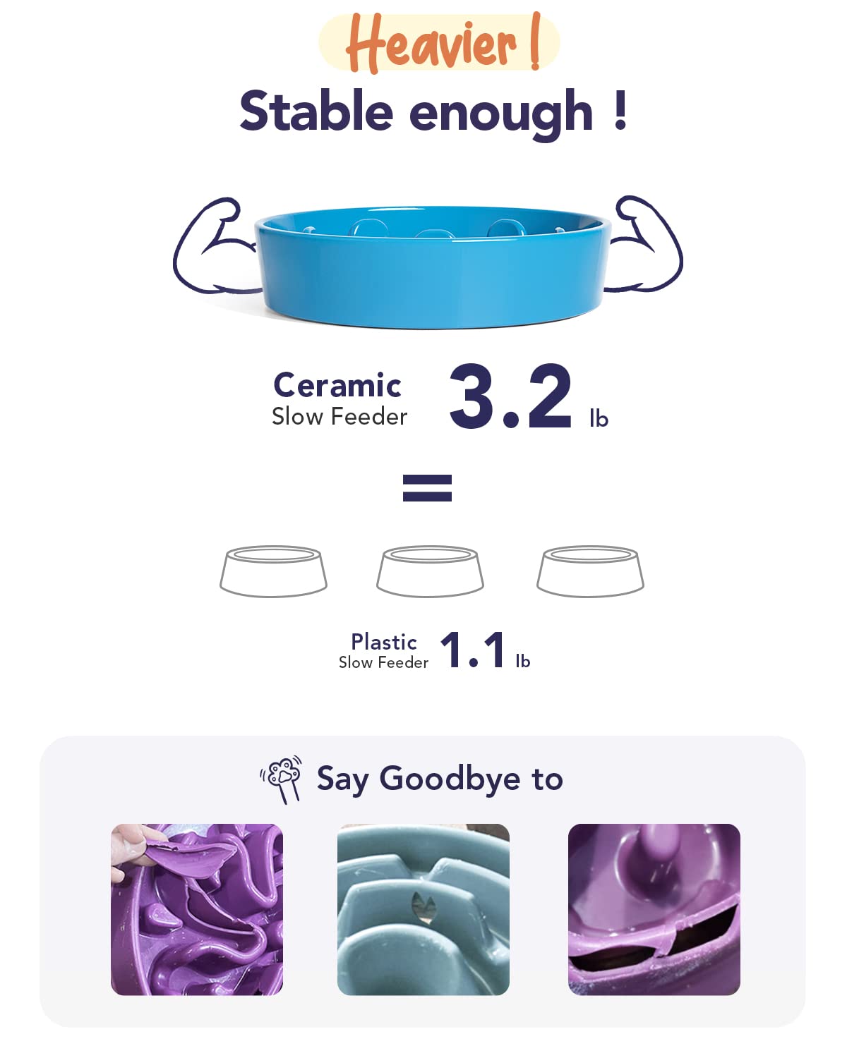 LE TAUCI Slow Feeder Dog Bowls Ceramic, 1.5 Cups Slow Eater Bowl for Dogs, Puppy Slow Feeder Bowl for Fast Eaters, Dog Dishes to