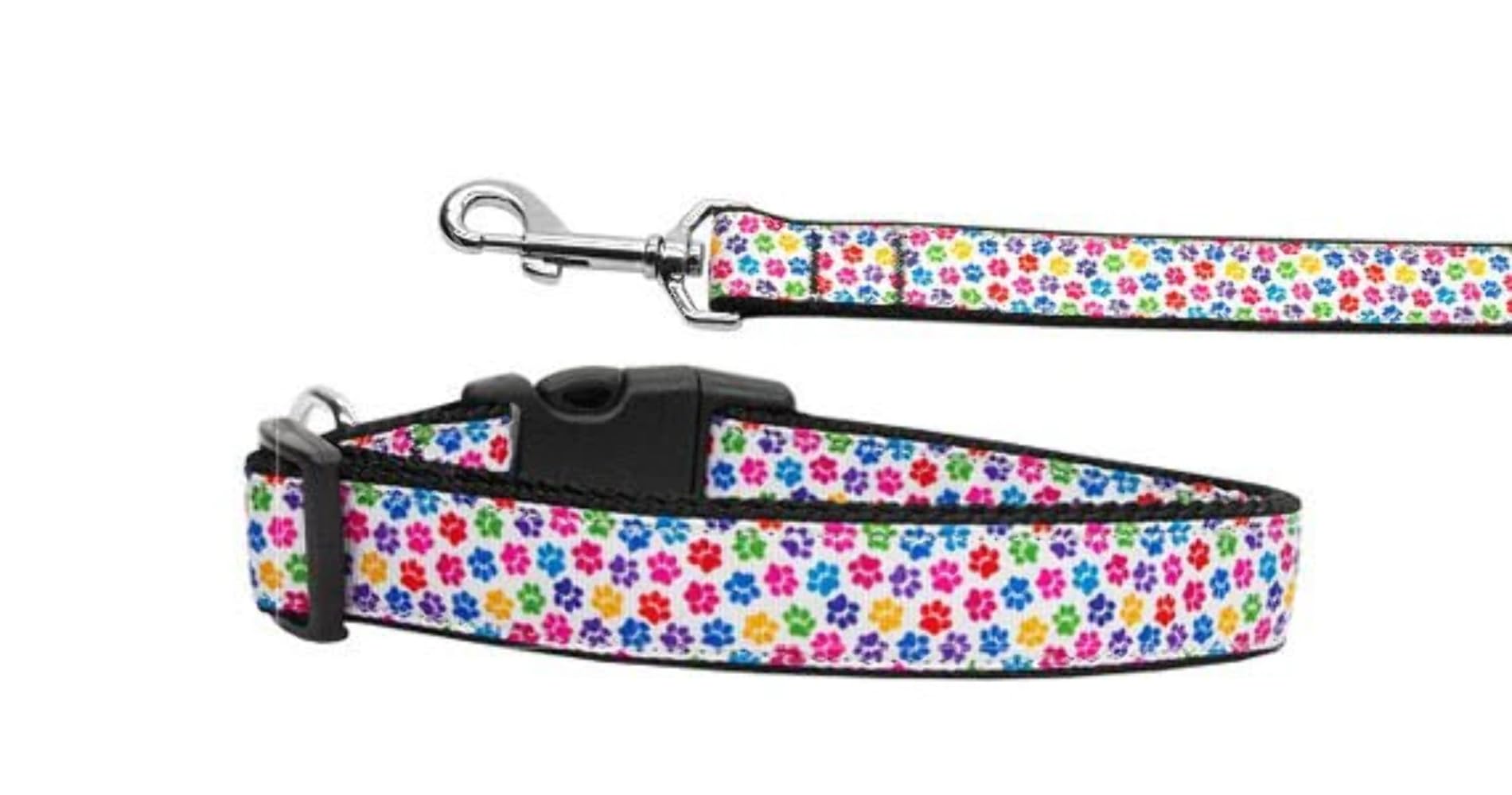 Pet Dog & Cat Nylon Collar or Leash, "Confetti Paws" XS Collar