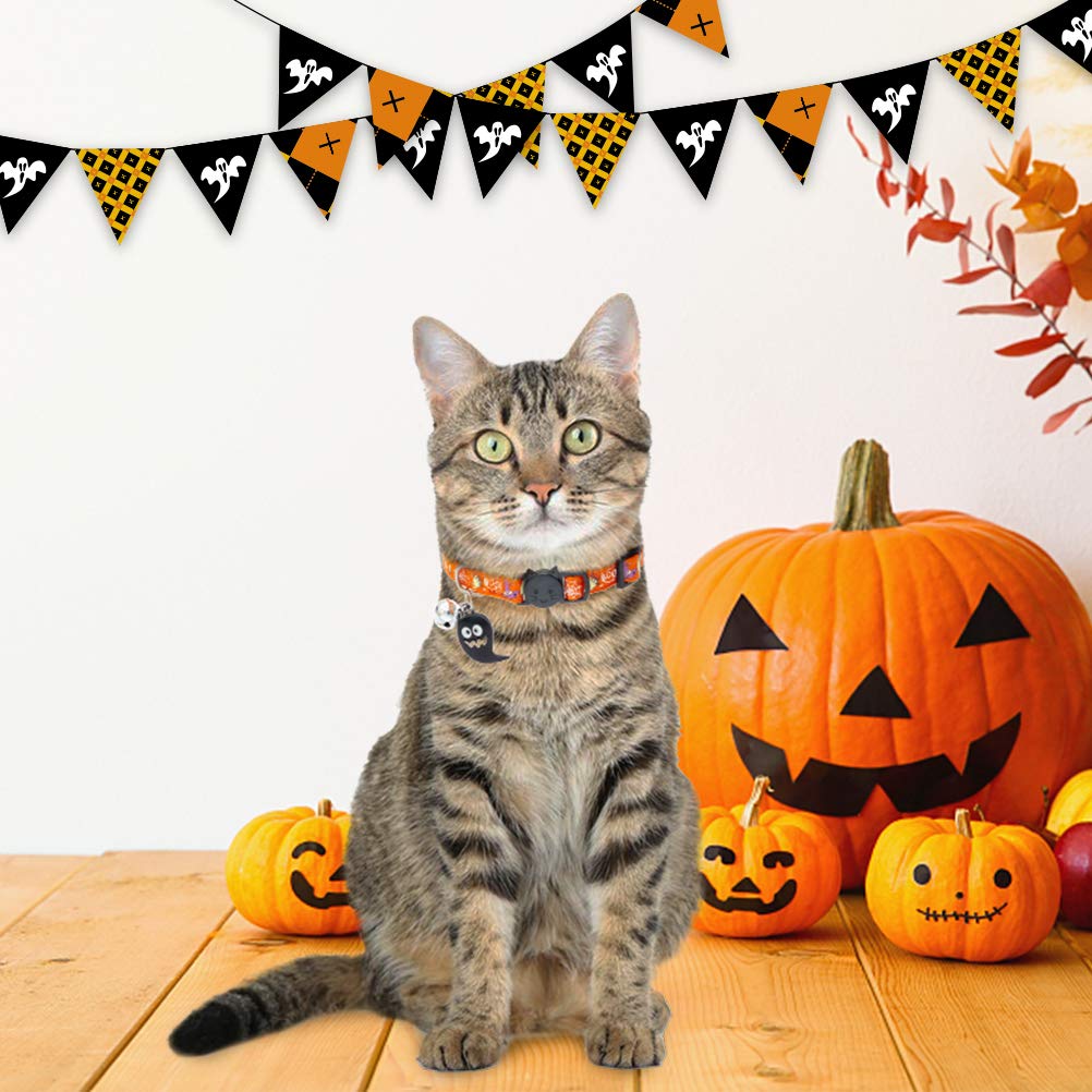 Expawlorer Halloween Cat Collar Breakaway - Glow In The Dark Holiday Pet Puppy Collar With Bell And Cute Ghost Pendant, Ideal Gift Adjustable Safety Collars For Cats, 2 Pack