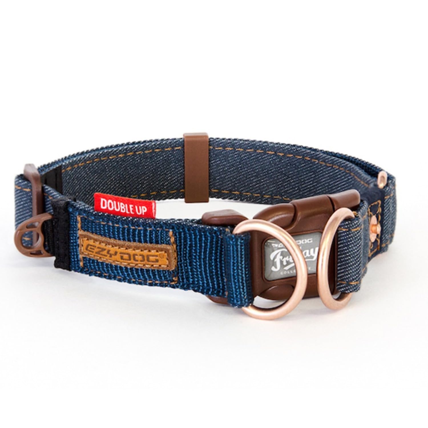 EzyDog Double Up Dog Collar - Reflective Large Dog Collar with ID Tag D-Ring, For Small, Medium & Large Dogs - Supreme Comfort w