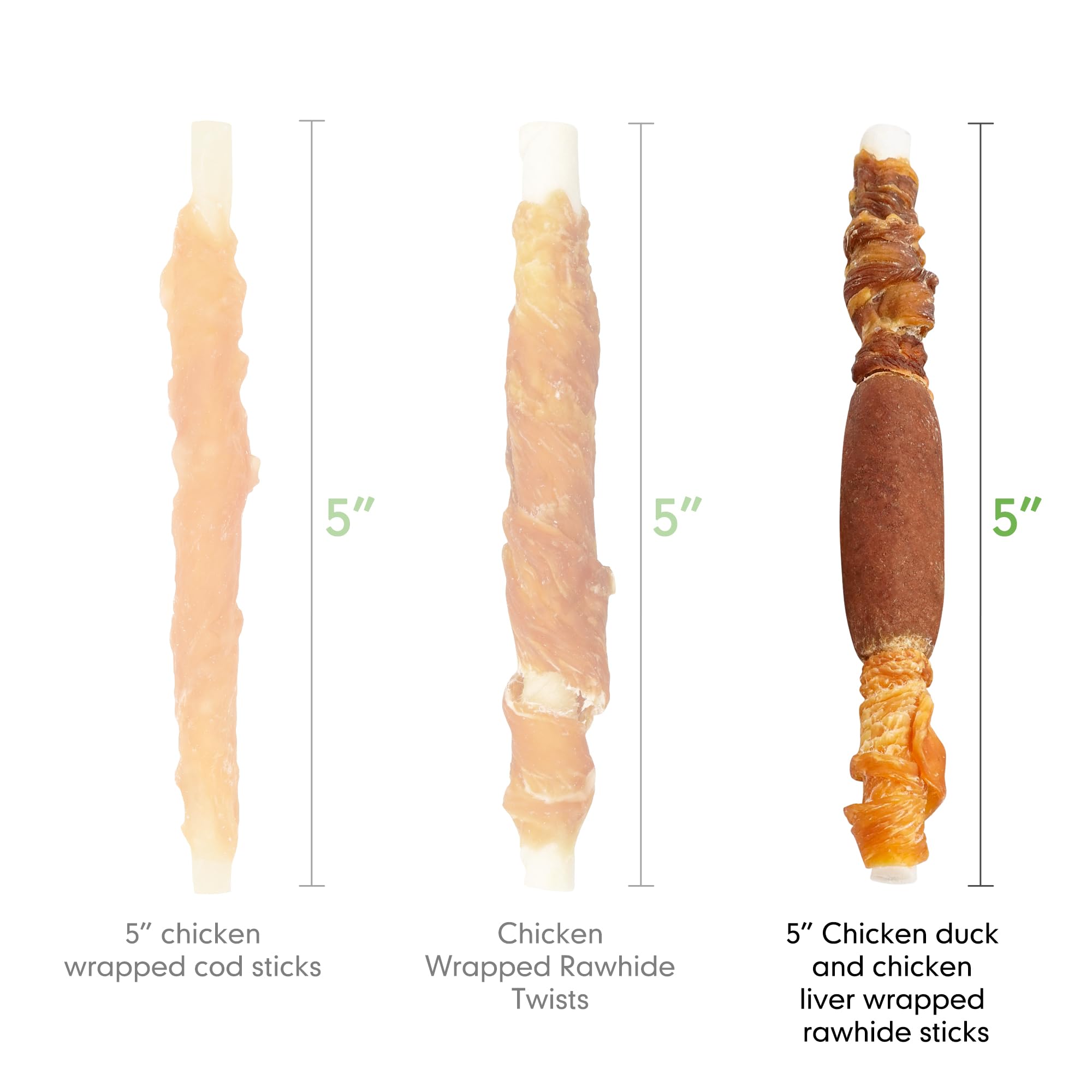 MON2SUN Dog Treats, Triple Flavor 5 Inch Chicken Liver Duck and Chicken Wrapped Rawhide Snacks for Small and Medium Dogs, 21.16