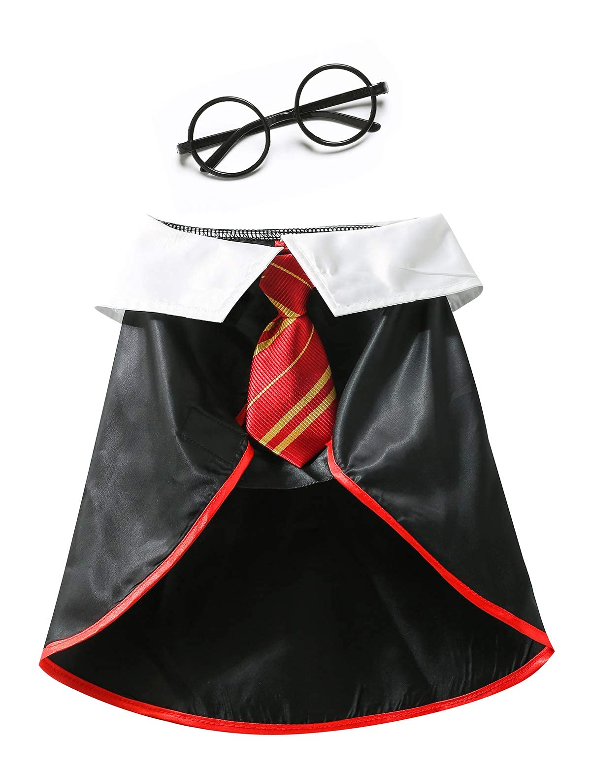 Impoosy Pet Halloween Dog Shirts Funny Cat Wizard Costume Cute Apparel Soft Clothes With Glasses (Medium,Neck:14')
