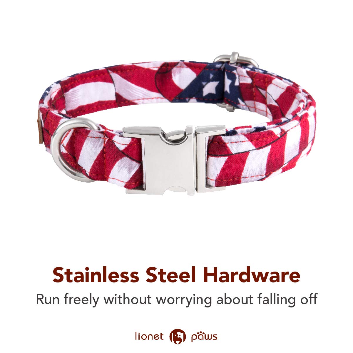 Lionet Paws Patriotic Dog Collar With Bowtie, 4Th Of July, Soft And Comfortable, Adjustable Collar For Medium Dogs, Neck 13.5-22
