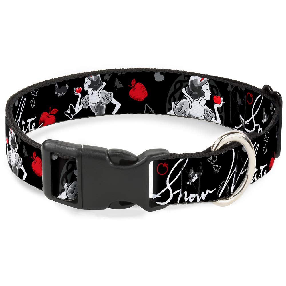 Buckle-Down Plastic Clip Collar - Snow White Apple Poses/Butterflies Black/Gray/Red - 1'' Wide - Fits 11-17'' Neck - Medium