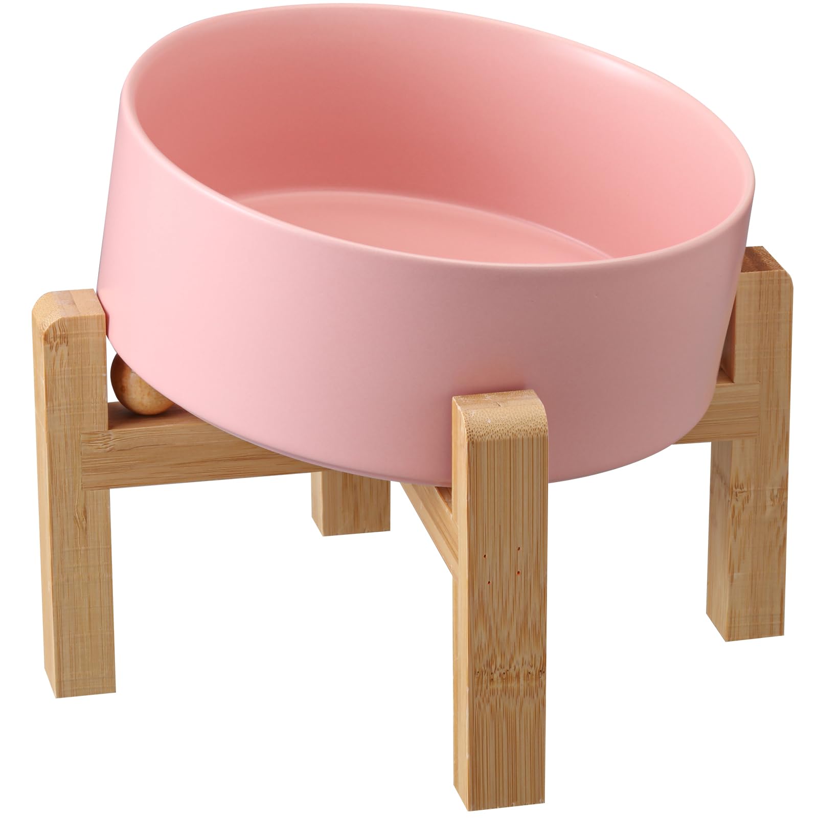 Addggo Pink Elevated/Raised 15Tilted Anti Slip Ceramic Dog Bowl for Small/Medium Breeds,Slanted Bulldog Big Face Pet Food Water 