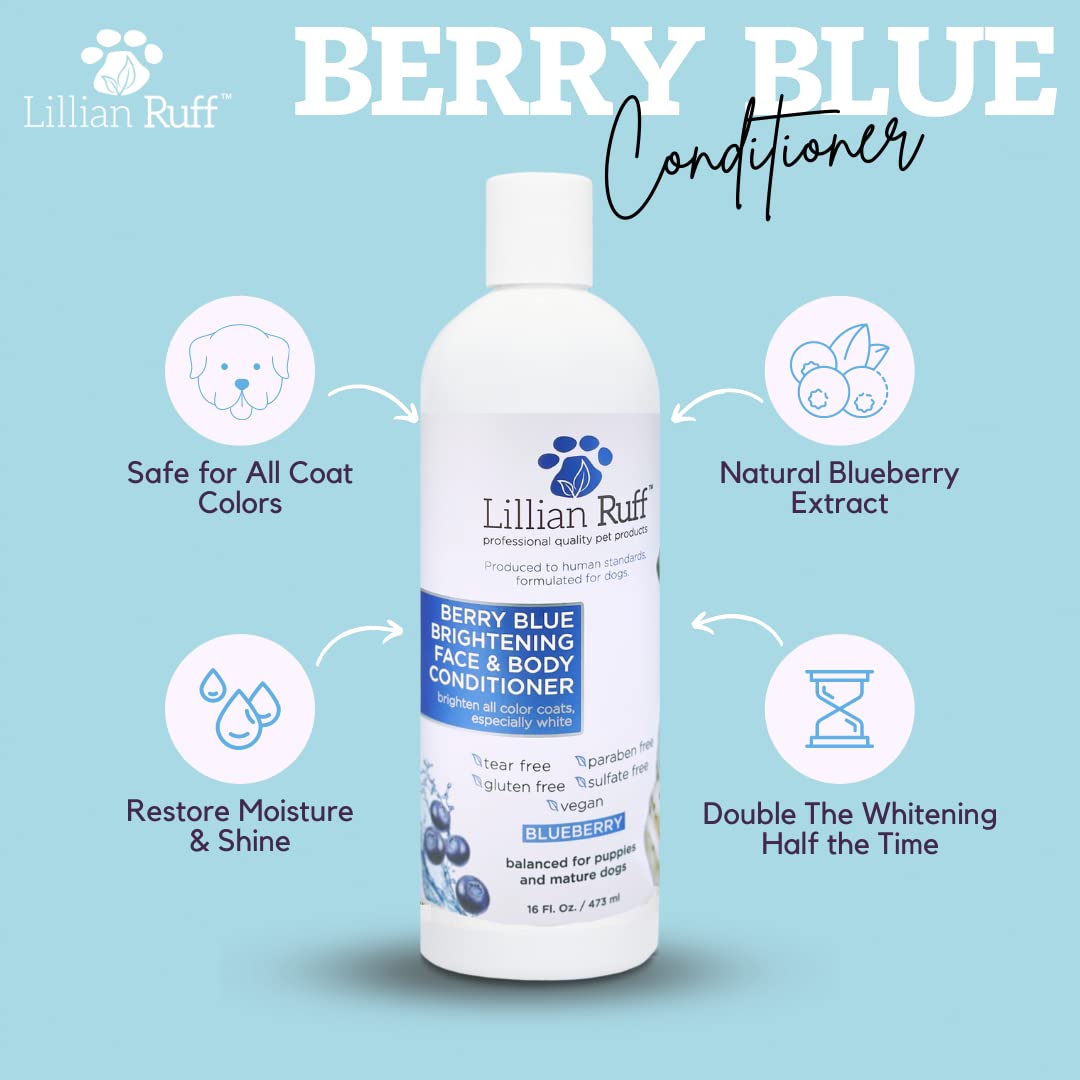 Lillian Ruff Berry Blue Brightening Face And Body Conditioner For Dogs & Cats - Tear Free Blueberry Conditioner - Remove Tear St