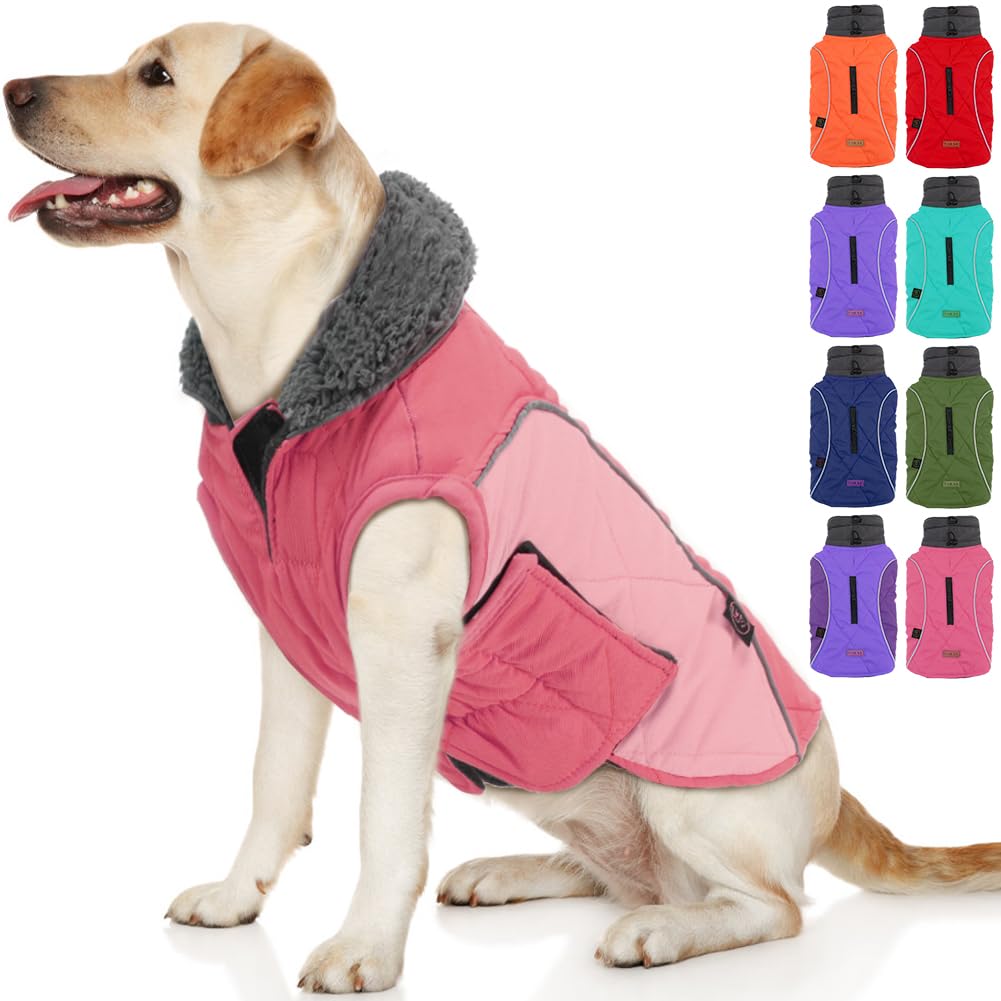 Emust Winter Dog Coats, Fleece Dog Apparel For Cold Weather, British Style Windproof Warm, Mix-Pink, Xs