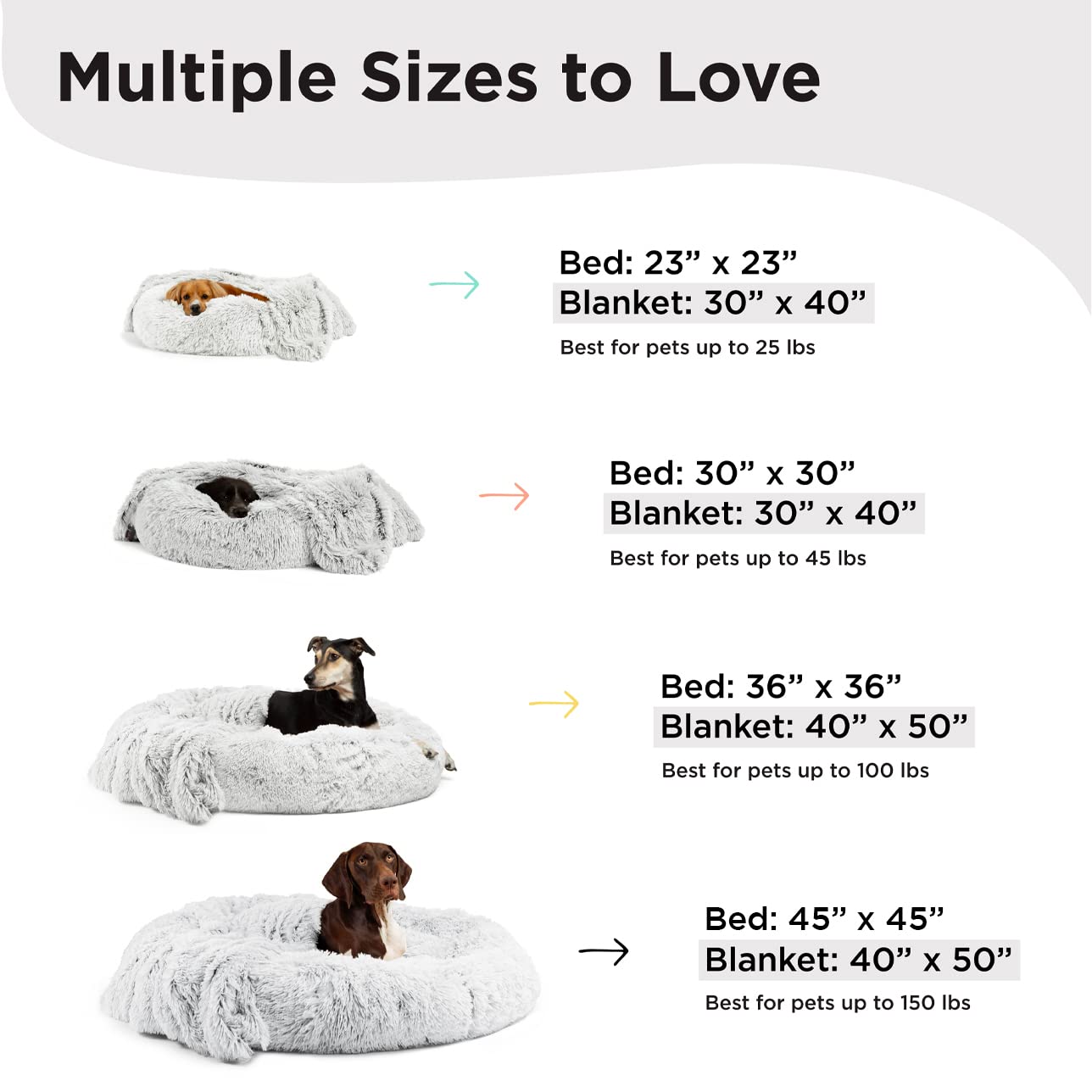 Best Friends by Sheri Bundle Set The Original Calming Shag Donut Cuddler Cat and Dog Bed + Pet Throw Blanket, Frost, Extra Large