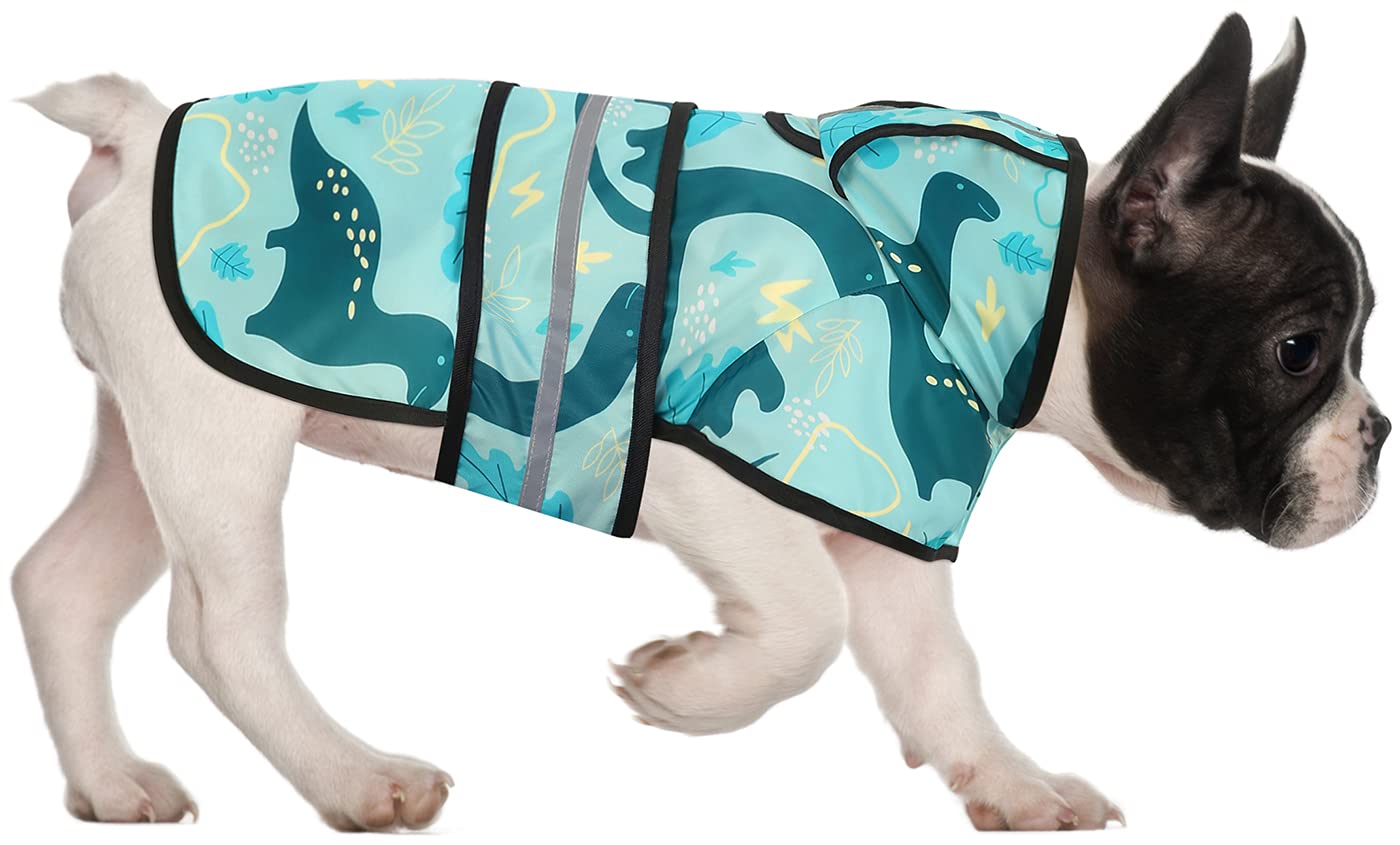 Hde Dog Raincoat Hooded Slicker Poncho For Small To X-Large Dogs And Puppies Dinosaurs - S