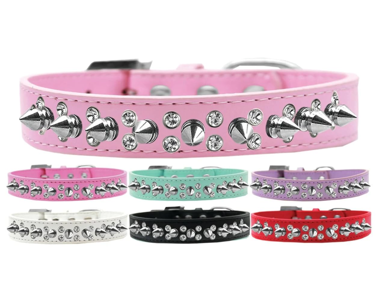 Pet and Dog Spike Collar, Double Crystal & Silver Spikes Red 14