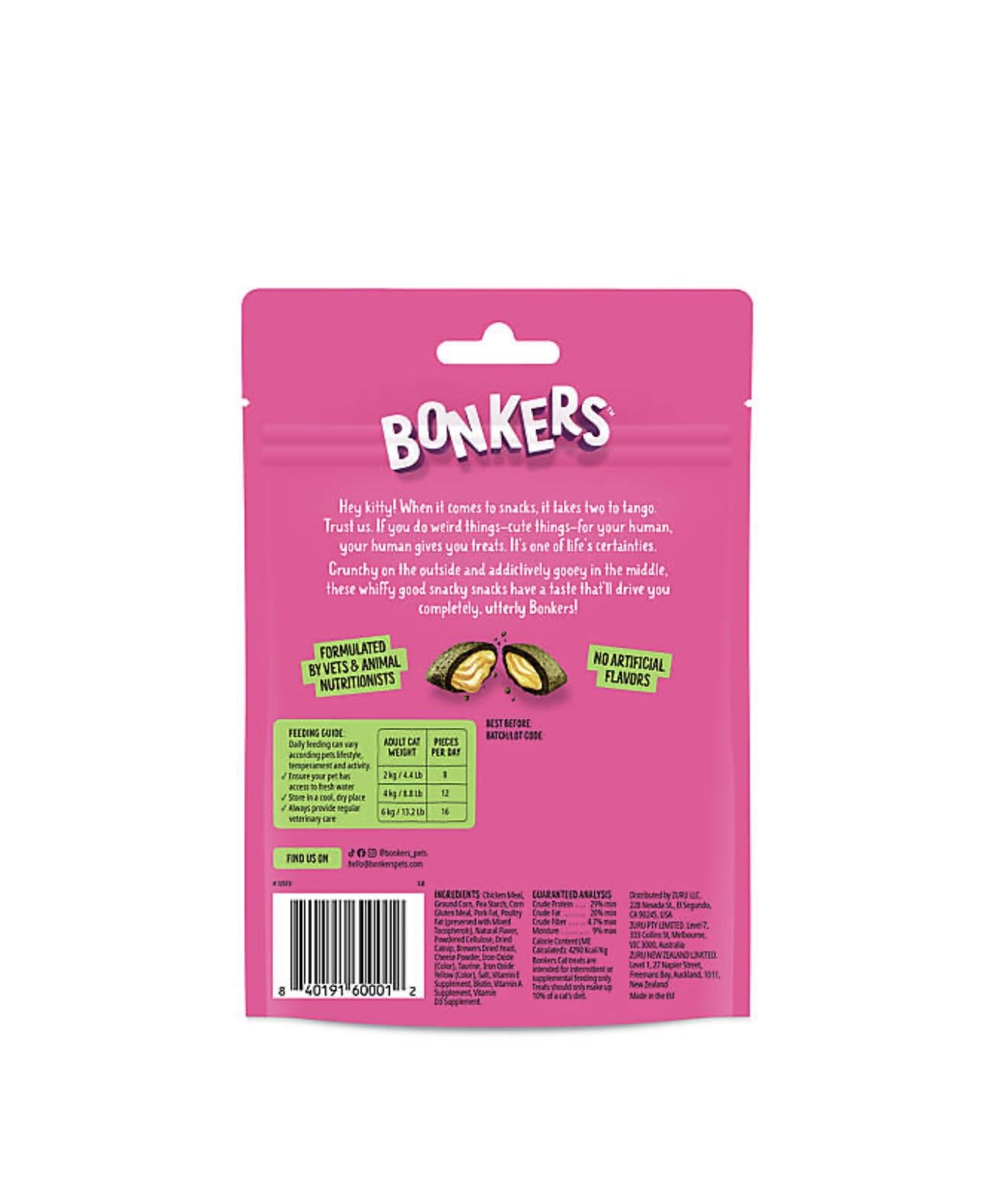 Bonkers Cat Treats, Catnip Chick'n Cheddar Flavor, 3 oz Pack with Catnip Purrpop Sample, 1 Count (Pack of 2)