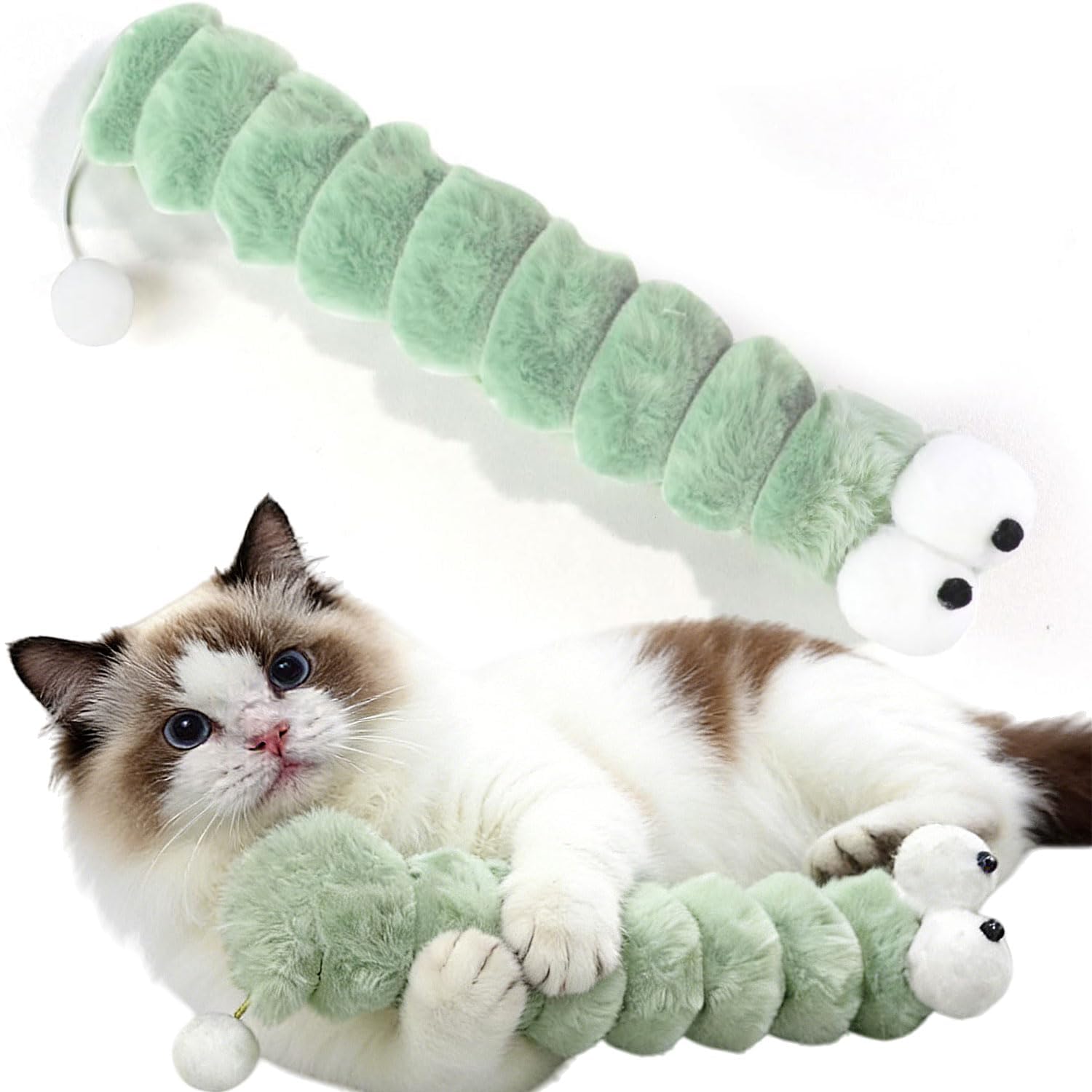 Oyosonabymy 37Cm Plush Catnip Toy For Indoor Cats, Interactive Kitten Chew Toy, Cat Kicker Pillow, Cute Caterpillar Design, Gree