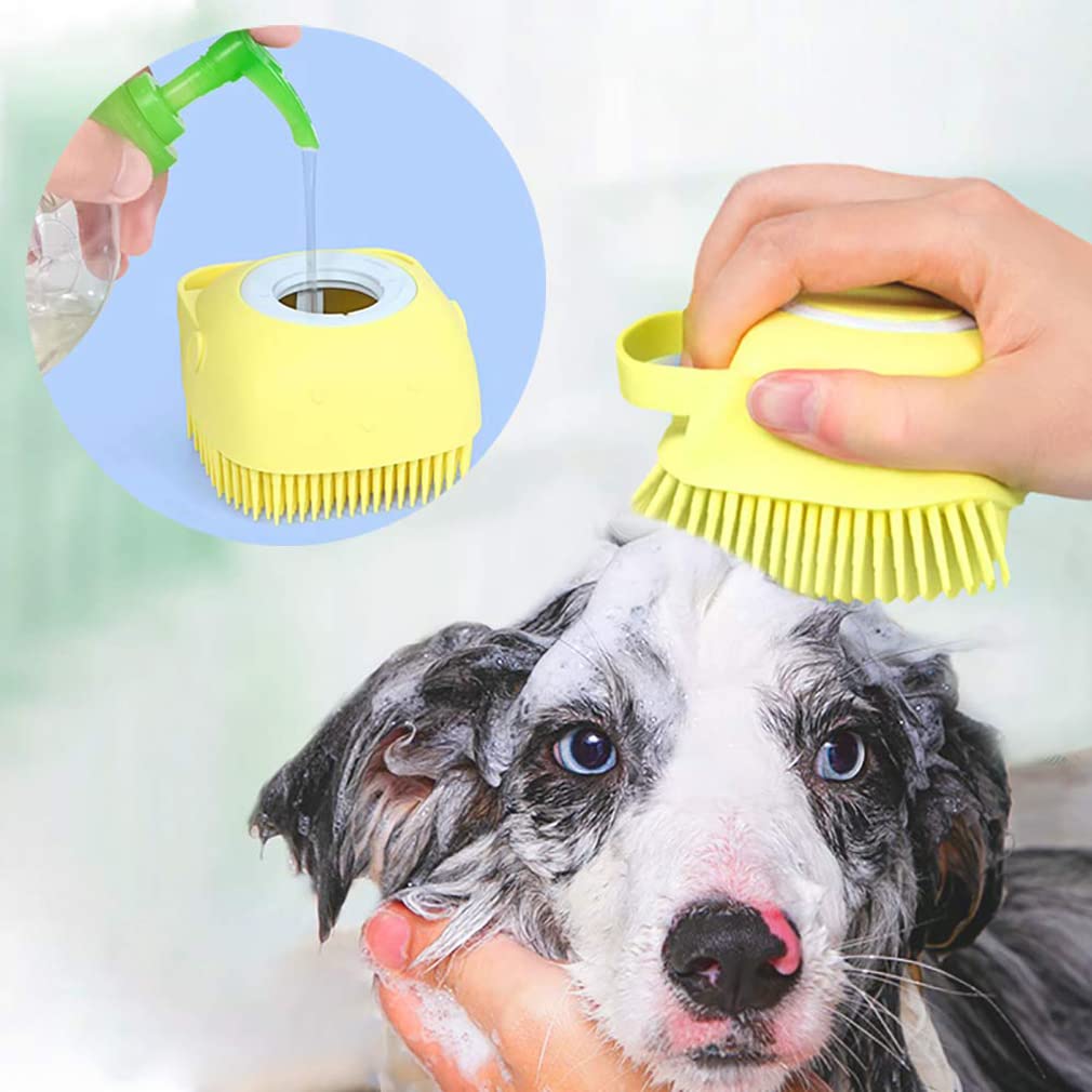 Buddies Cart Dog Bath Brush Body Scrubber Shampoo Dispenser Tick Remover For Shower Bathing And Shedding Soft Silicone Bristles 
