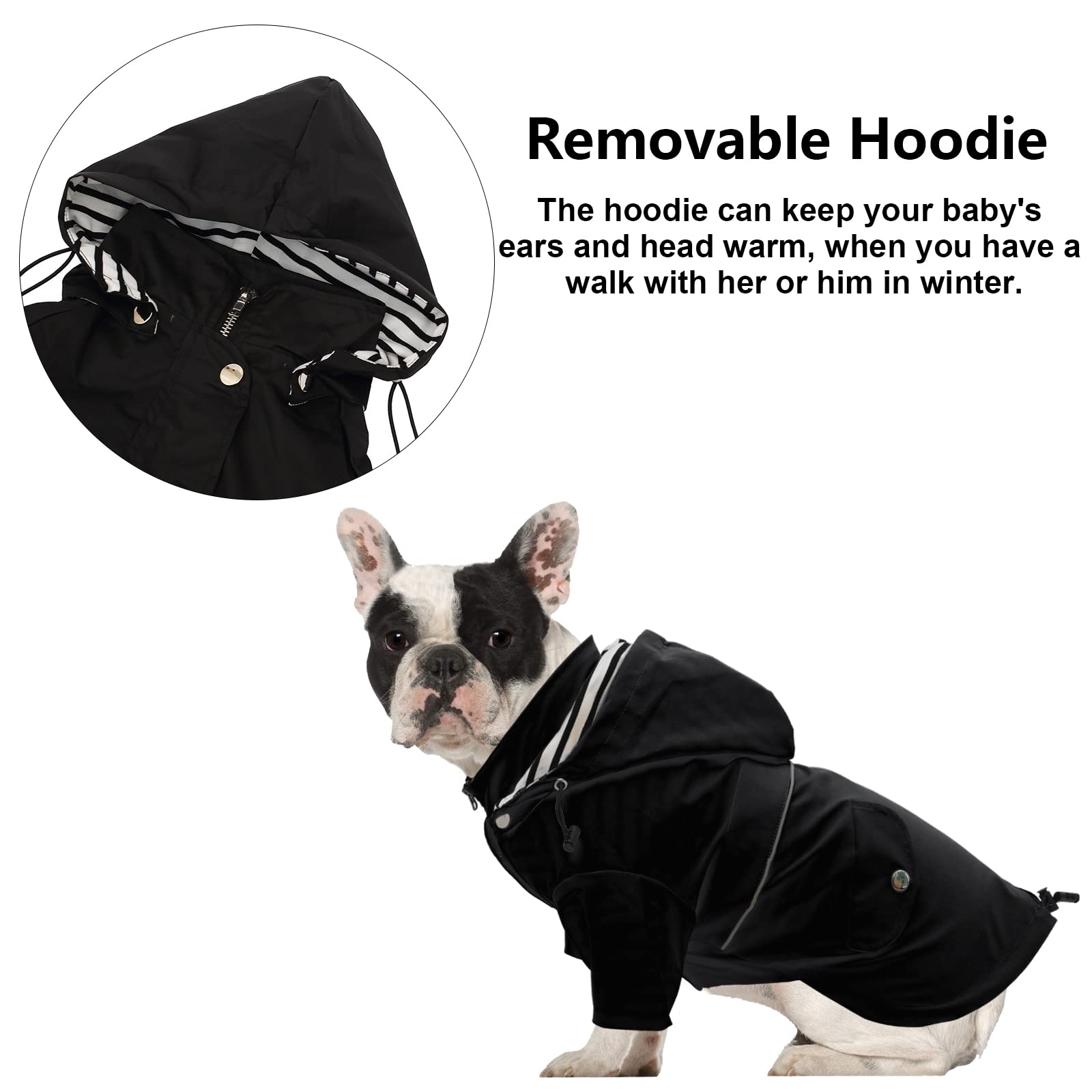 Morezi Dog Zip Up Dog Raincoat With Reflective Buttons, Rain/Water Resistant, Adjustable Drawstring, Removable Hood, Stylish Premium Dog Raincoats - Size Xs To Xxl Available - Black - M