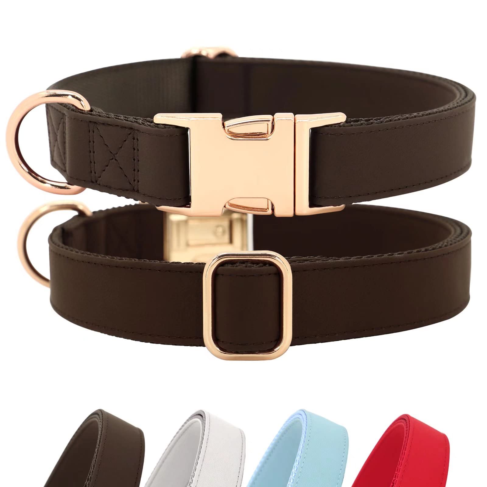 Pet Artist Charming Nylon Dog Collar With Leather Soft Comfy Elegant Nylon Collars For Dogs Small Medium Large 4 Bright Solid Color For Choosing Blue Red Brown Grey(Brown,Neck Fit 16-27'')