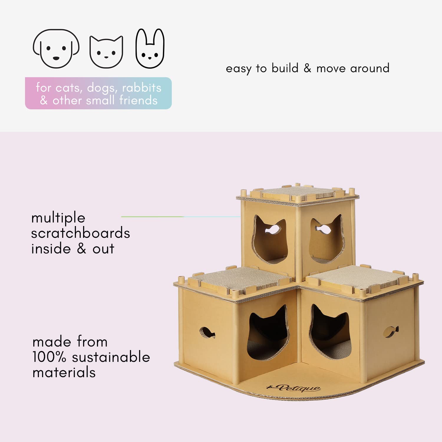 Petique Multilevel Cardboard Cat House Fortress, Indoor And Outdoor Cat Tower, Cat Scratcher Cardboard Tower, Modern Cat Furniture, Planet-Friendly Cat Playground, Great For Cats And Kitties