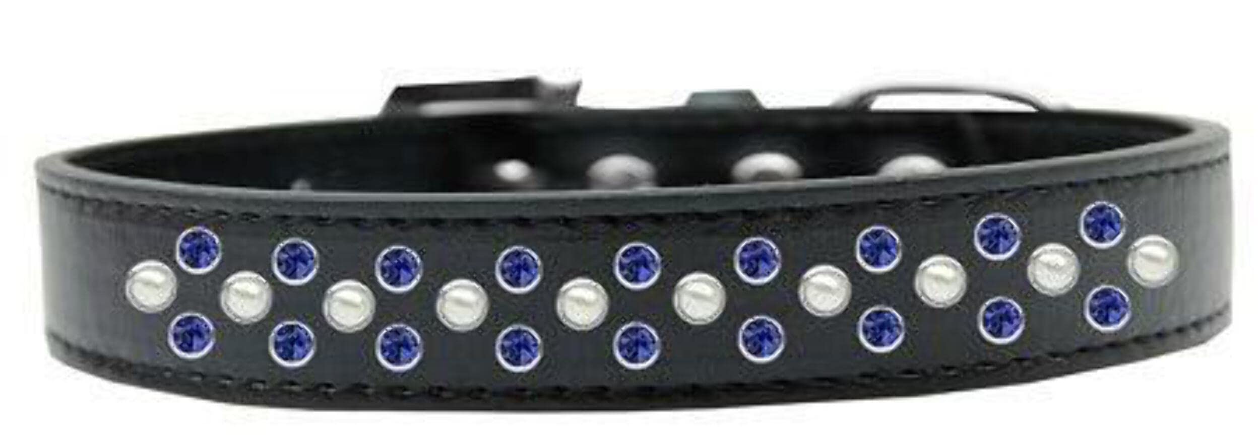 Mirage Pet Products Sprinkles Dog Collar with Pearl and Blue Crystals, Size 14, White