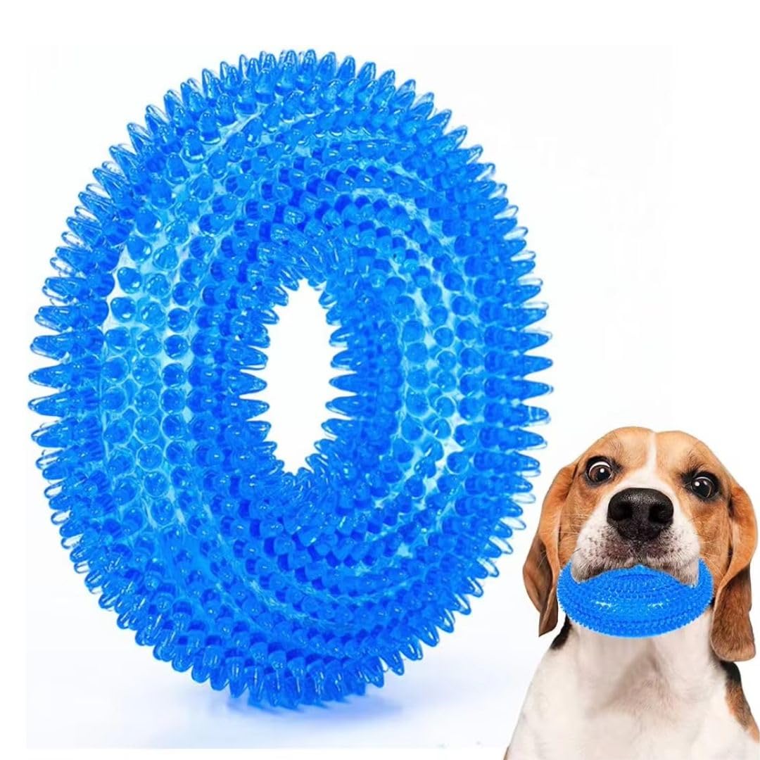 Pet Fun Led Spike Ring Toy For Dogs & Puppies | Chew Toy With Squeaky Sound | Durable LightUp Interactive Play (Blue)