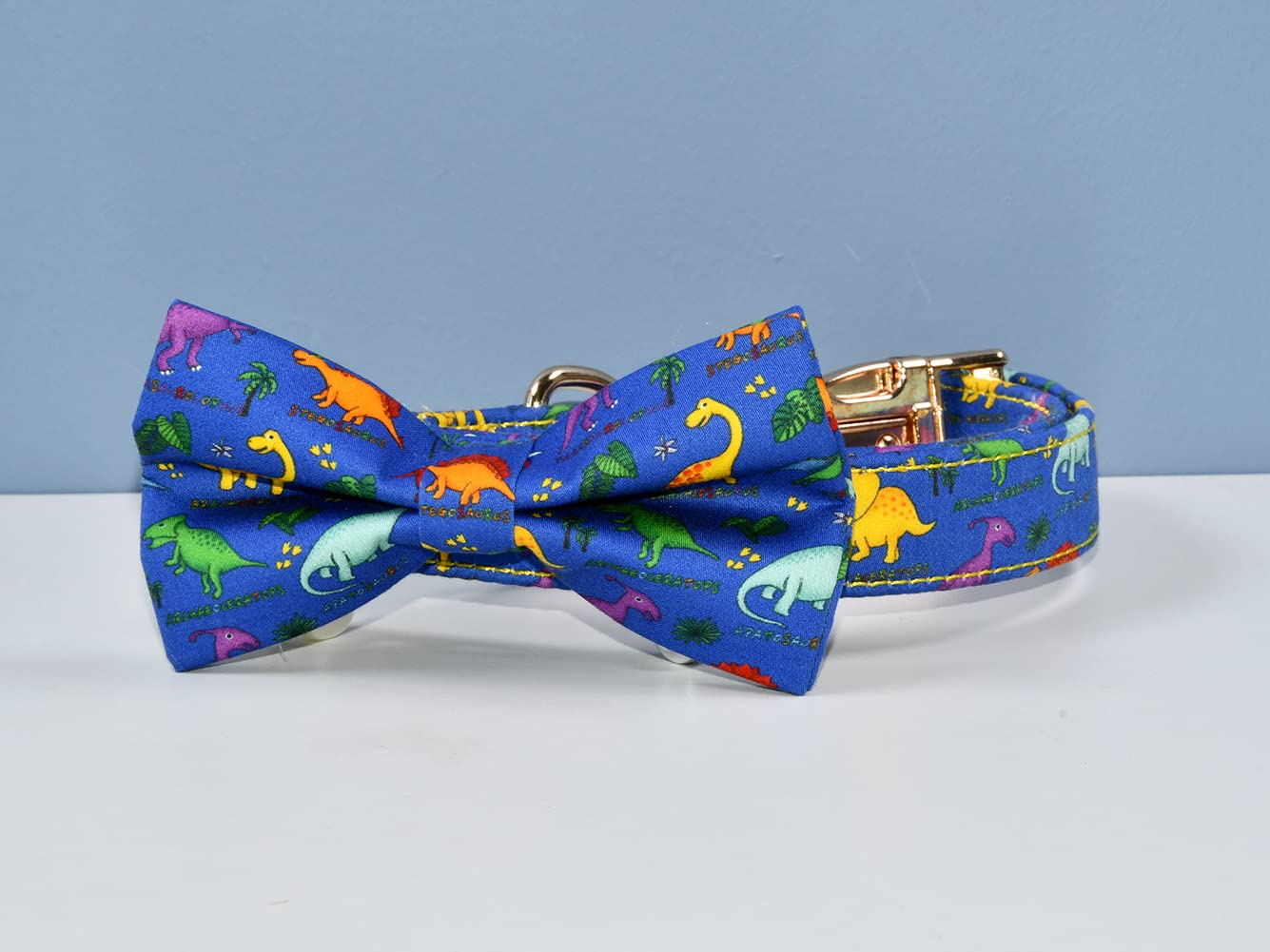 Cute Dinosaur Dog Bow Tie Dog Collar Accessory, Detachable Bowtie, Adjustable Collar For Small Medium Large Dogs