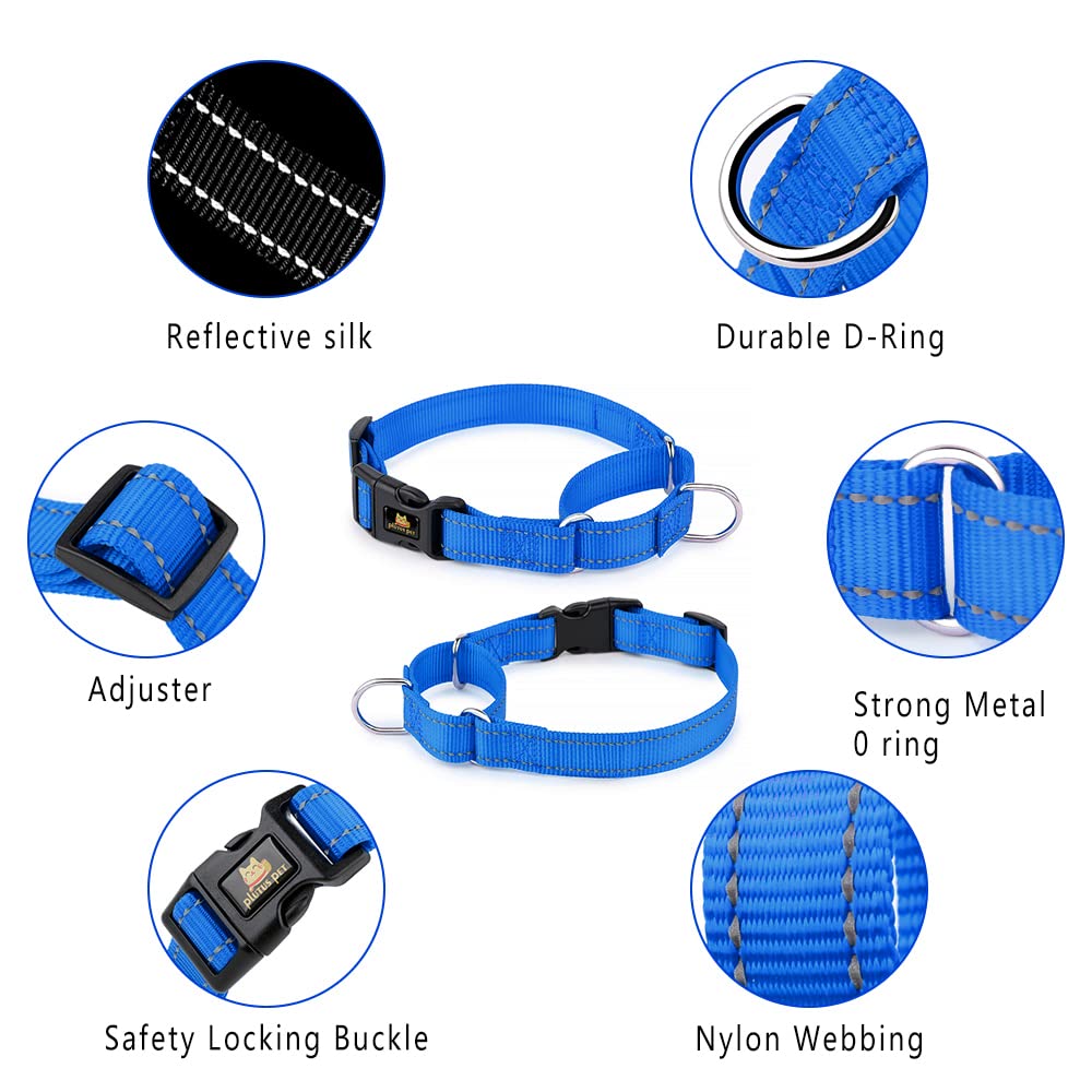 Plutus Pet Reflective Martingale Collar With Buckle - Durable And Adjustable Training Collar For No Pulling, Dog Choker Collar For Small Medium Large Dogs, Navy Blue, M