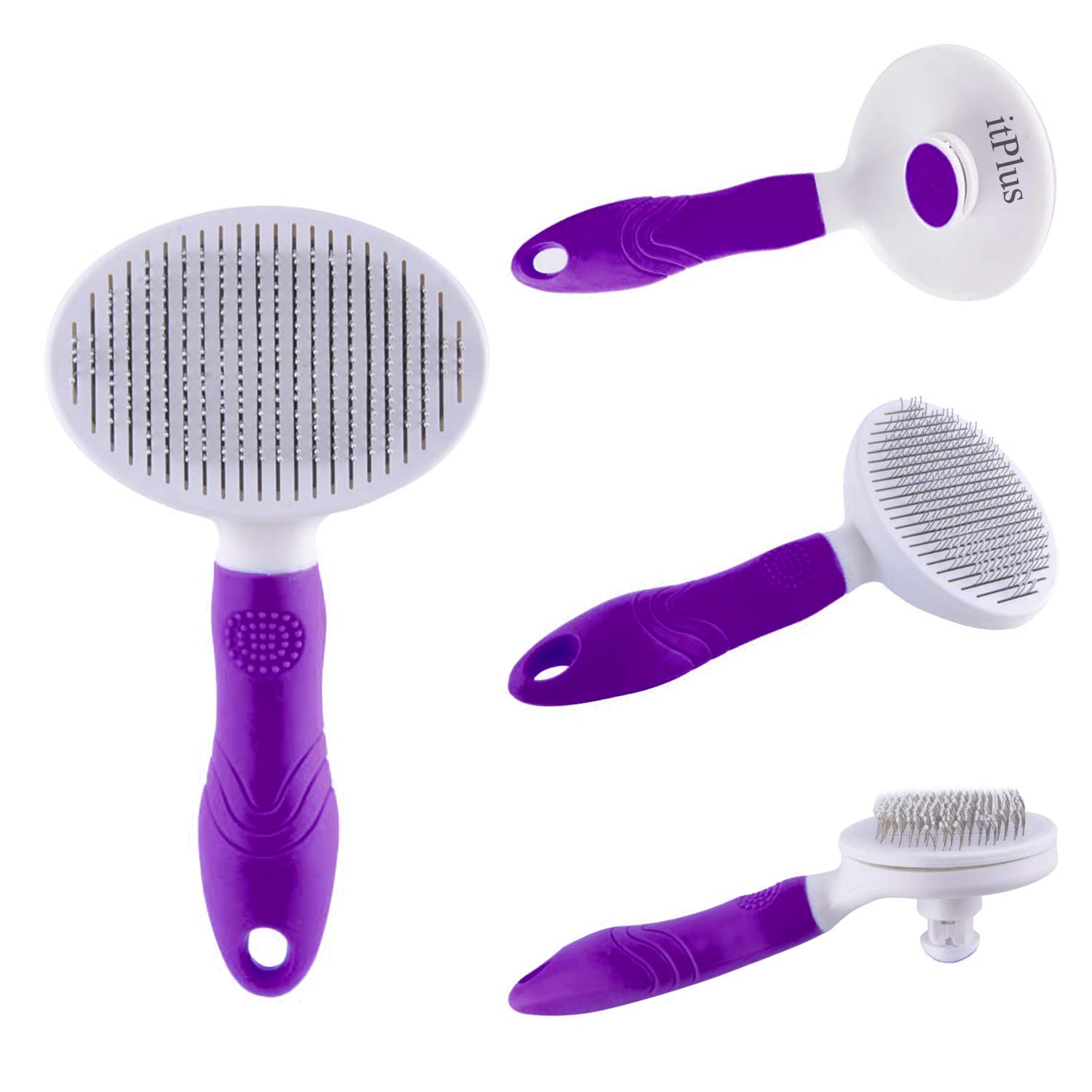 itPlus Cat Grooming Brush, Self-Cleaning Slicker for Dogs & Cats, Purple, Rubber, Model ZI-001-BRUSH-Purple