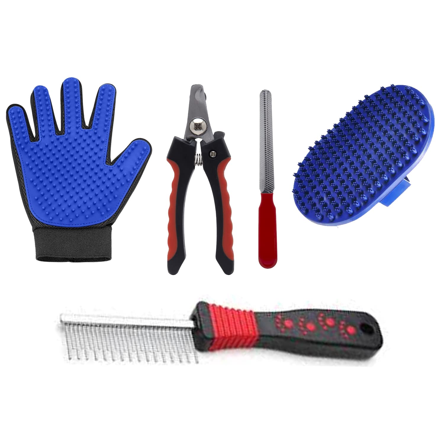 Emily Pets Grooming Kit Pet Comb Pet Grooming Bursh Nail Clipper Pet Grooming Glove(Pack Of 4)