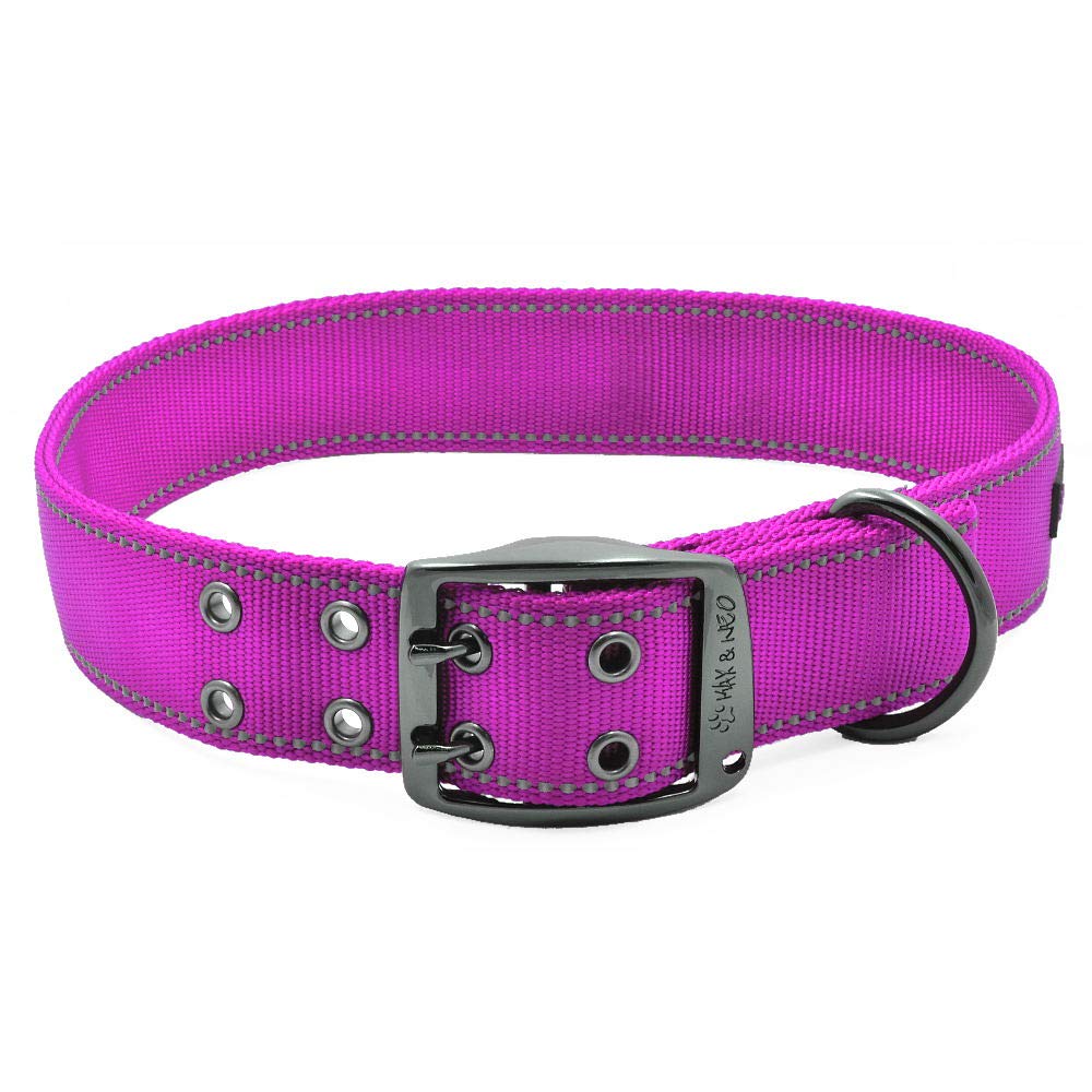 Max and Neo MAX Reflective Metal Buckle Dog Collar - We Donate a Collar to a Dog Rescue for Every Collar Sold (X-Large, Pink)