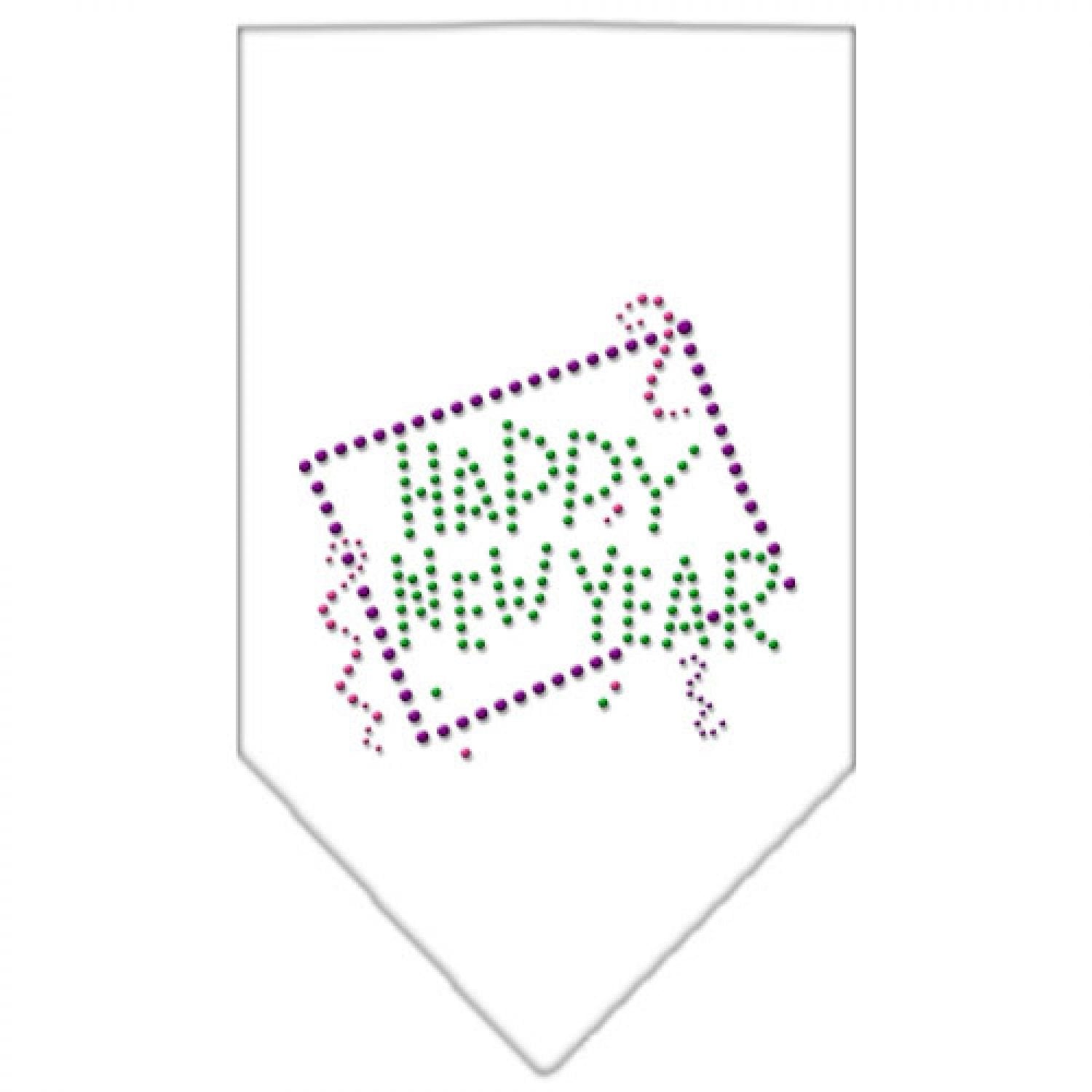 Mirage Pet Products Happy New Year Rhinestone Bandana, Small, White
