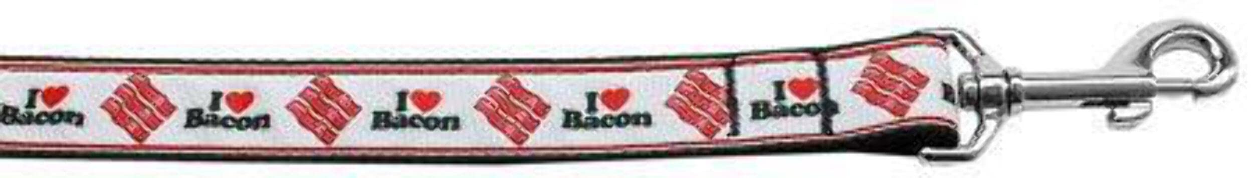 Pet Dog & Cat Nylon Collar or Leash, "I Love Bacon" LG Collar