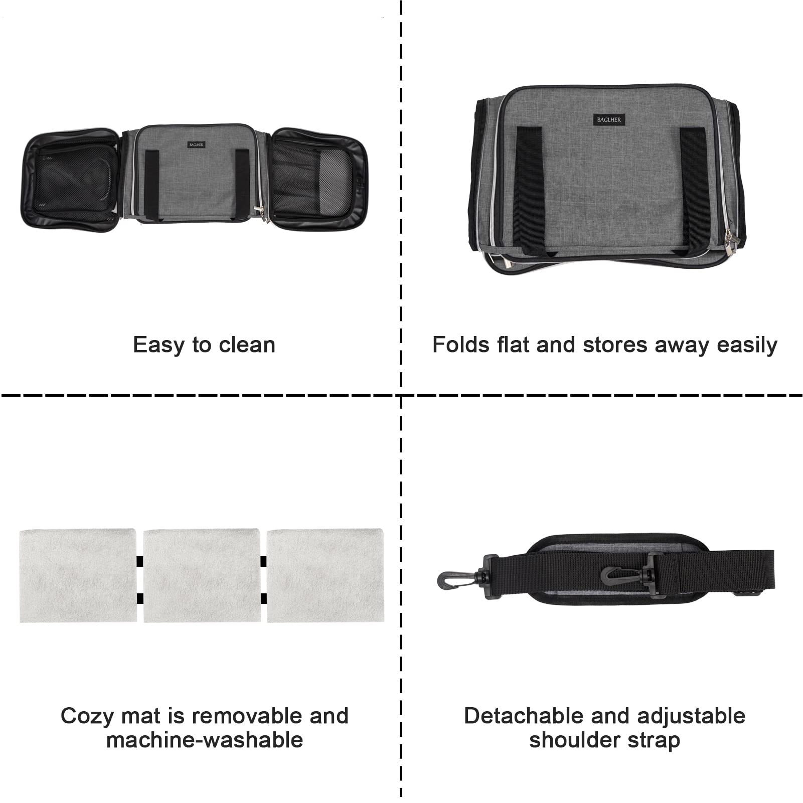 BAGLHER Cat Carrier Bag,Airline Approved Pet Carrier Soft Side Pet Travel 5 Sides Open Doors 3 Sides Expandable Foldable Dog Car