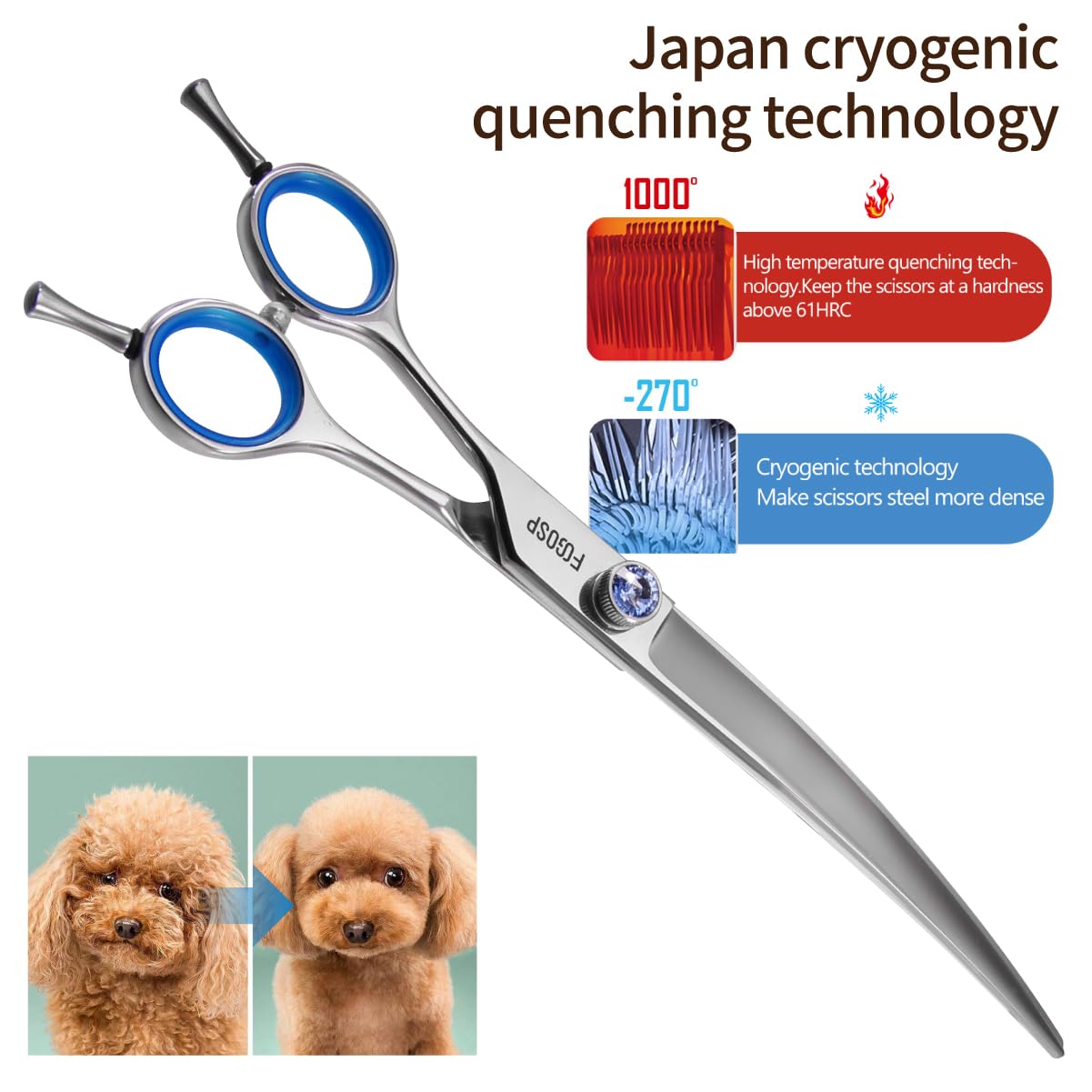 Left Handed Curved Scissors For Dog Grooming Professional 8 Inch Long Downward Curved Shears Dog Grooming For Poodle Large Dog P