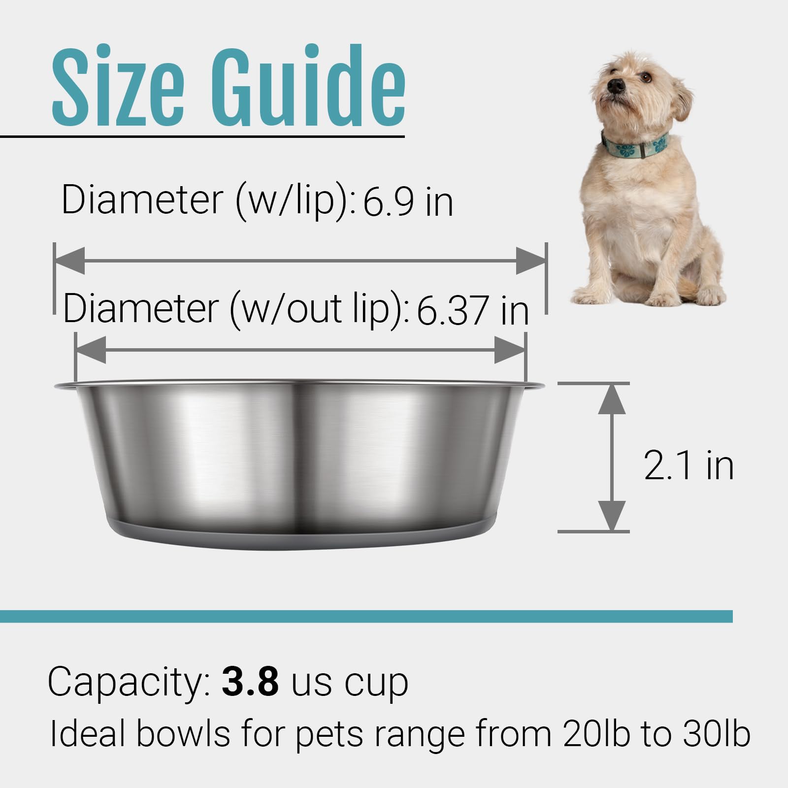 PEGGY11 Stainless Steel Dog Bowls - 3.8 Cup, 2 Pack