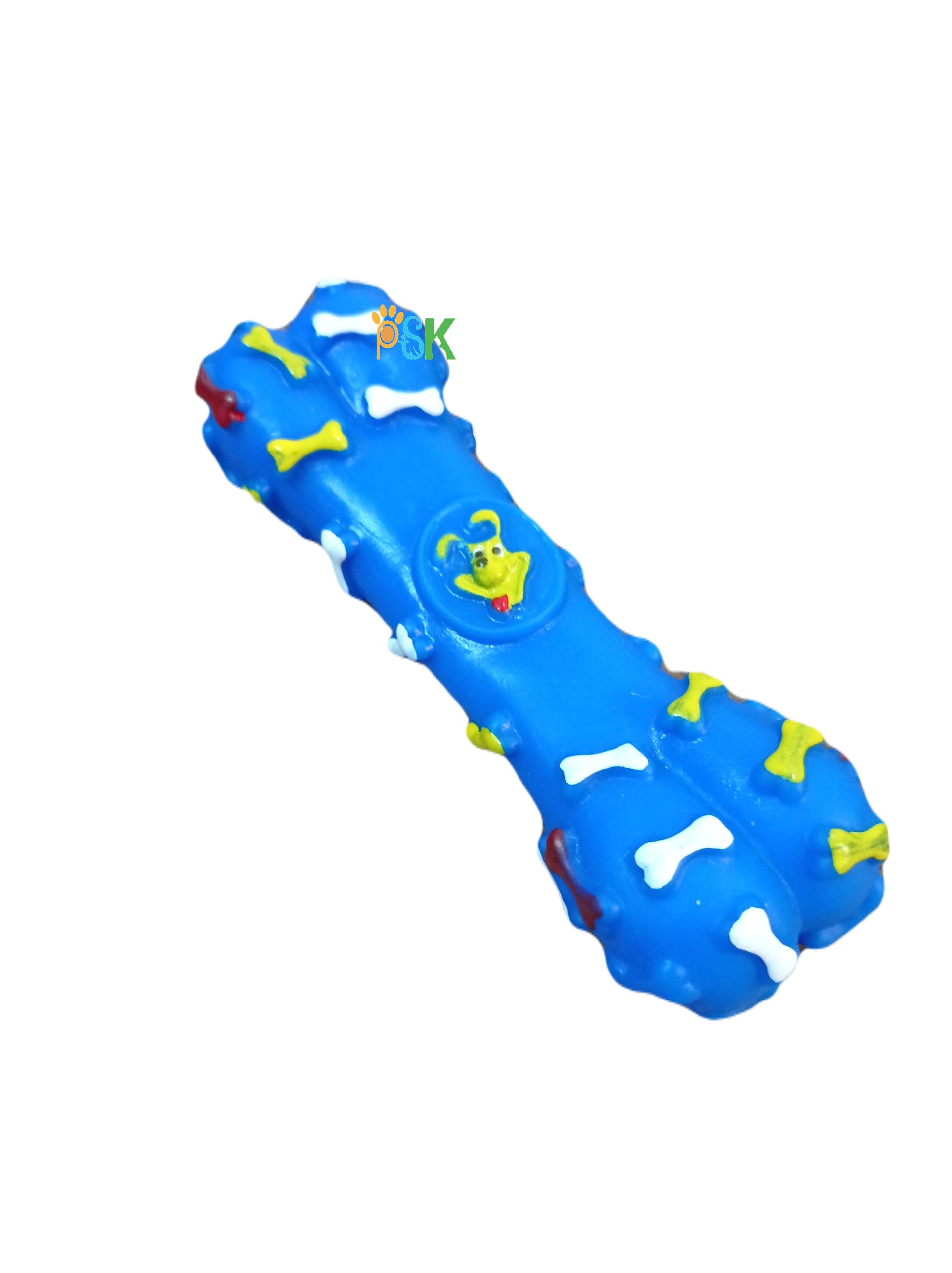 Psk Pet Mart Rubber Non Toxic Sound & Chew Bone Toy Printed For Puppies & Small Dogs (Blue) 1 Pcs