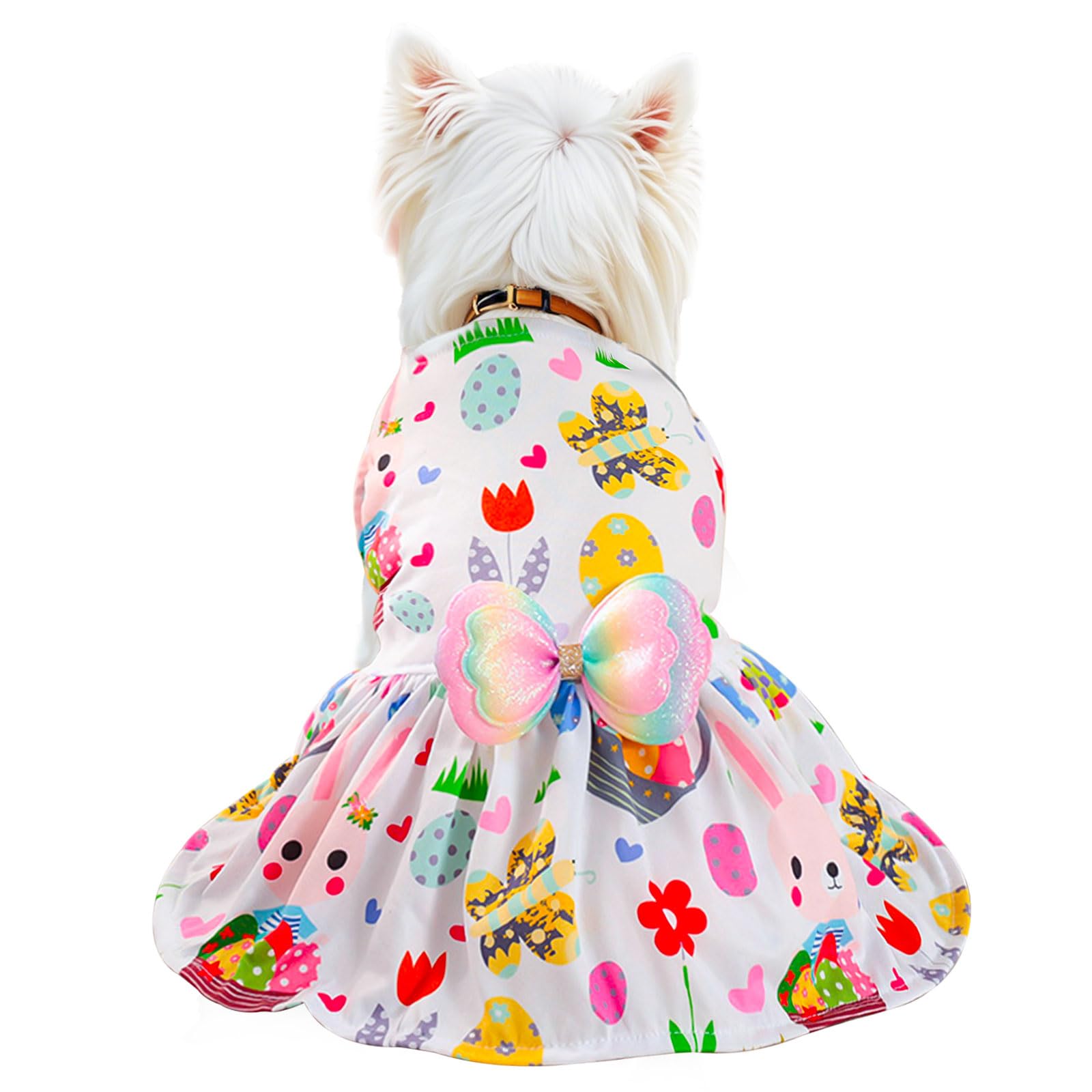 Habbiful Pet Dog Easter Outfit, Egg Bunny Flower Colorful Dog Dress Spring Summer Pet Doggie Apparel For Dogs Cats Gifts, L