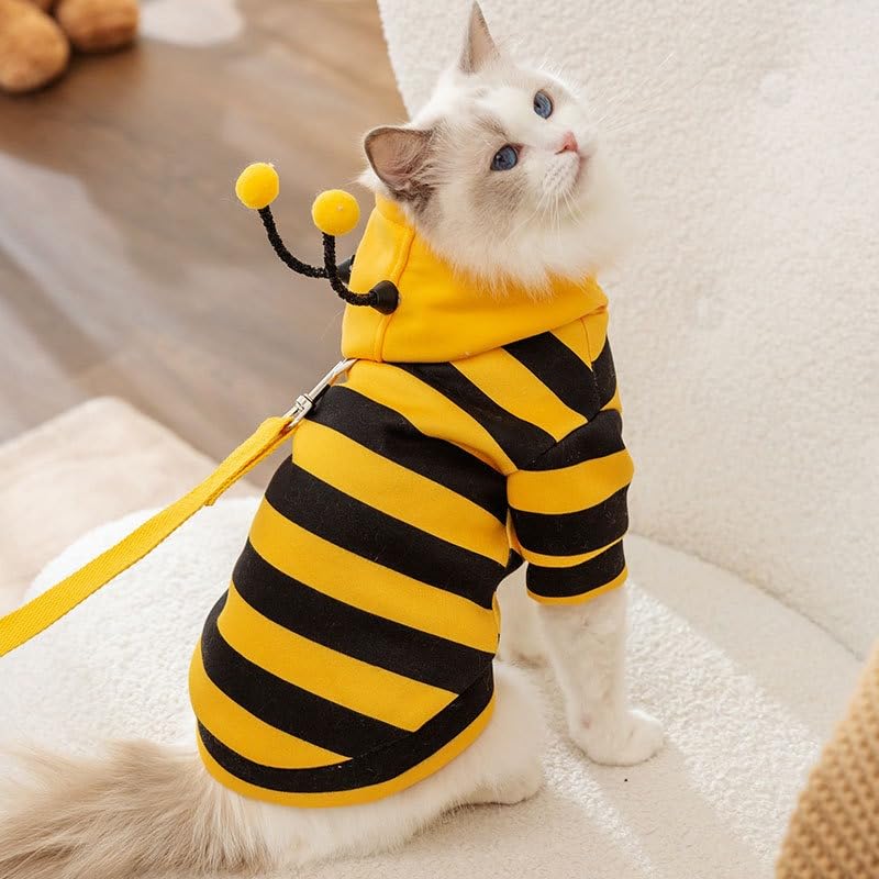 Selena Cat Bee Antennae Costume Hoodies Cute Bee Stripes Dog Kitten Puppy Pet Apparel (Xx-Large,Yellow&Black)