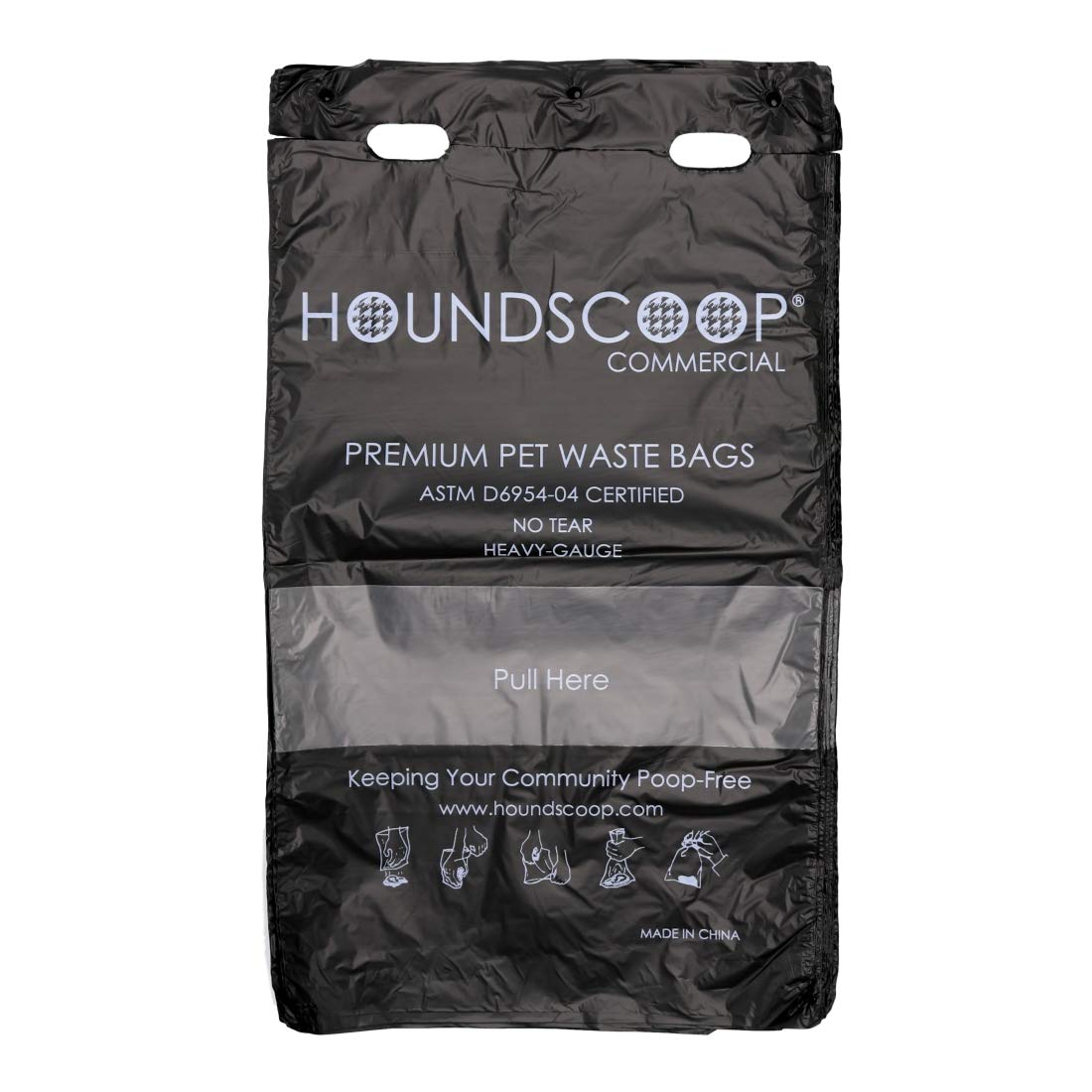HOUNDSCOOP Pet Waste Bags - 3200 Pull-Strap Black Opaque Plastic Bags, 32 Packs of 100, Strong & Easy for Dog Waste Stations